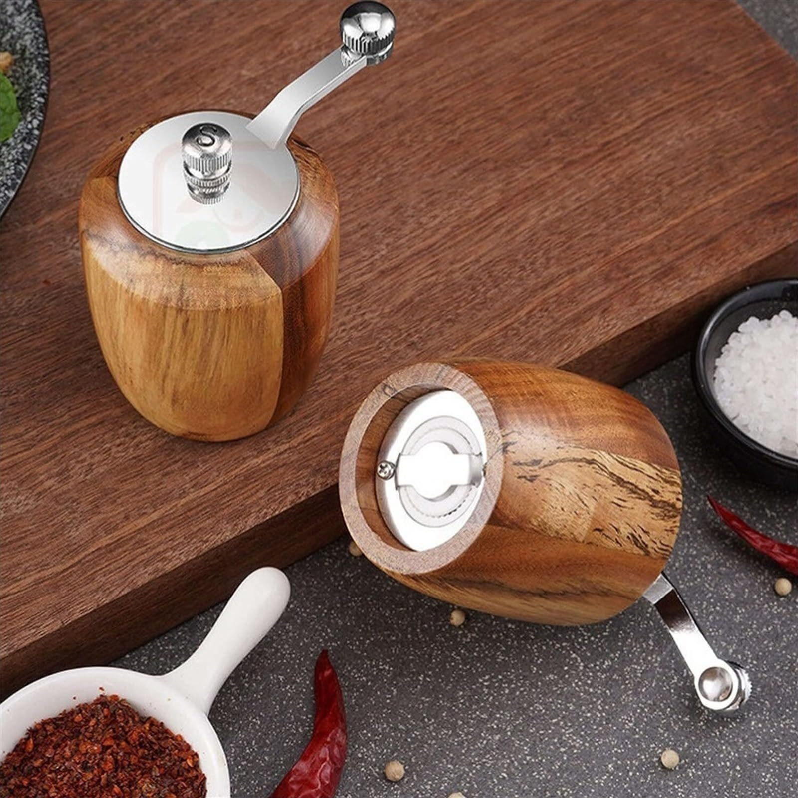 Młynek Do Pieprzu I Soli Drewniany Młynek Do Pieprzu Z Korbą, Ręczny Młynek Do Pieprzu Z Rdzeniem Ceramicznym, Z Możliwością Wielokrotnego Napełniania Młynków Do Przypraw(2pcs)