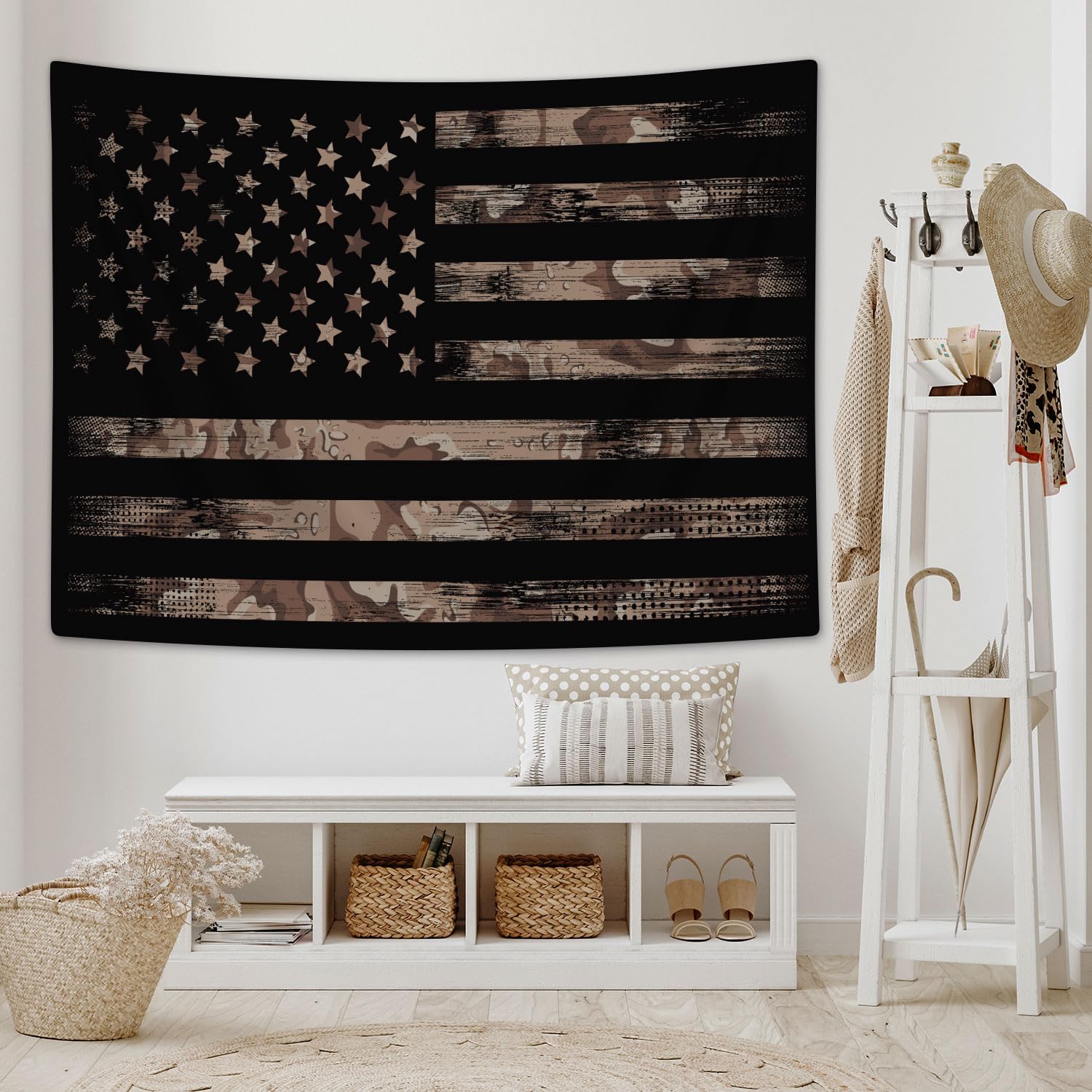 Wandteppich Camouflage Amerikanische Flagge – 60x40 Cm, Polyester, Waschbar, Für Zimmer-Deko, Männer & Jungs