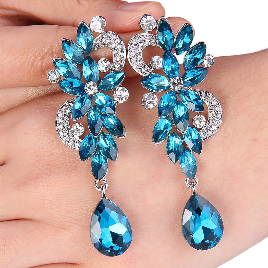 BriLove Women's Bohemian Boho Crystal Flower Wedding Bridal Chandelier Teardrop Bling Dangle Earrings - Image 5