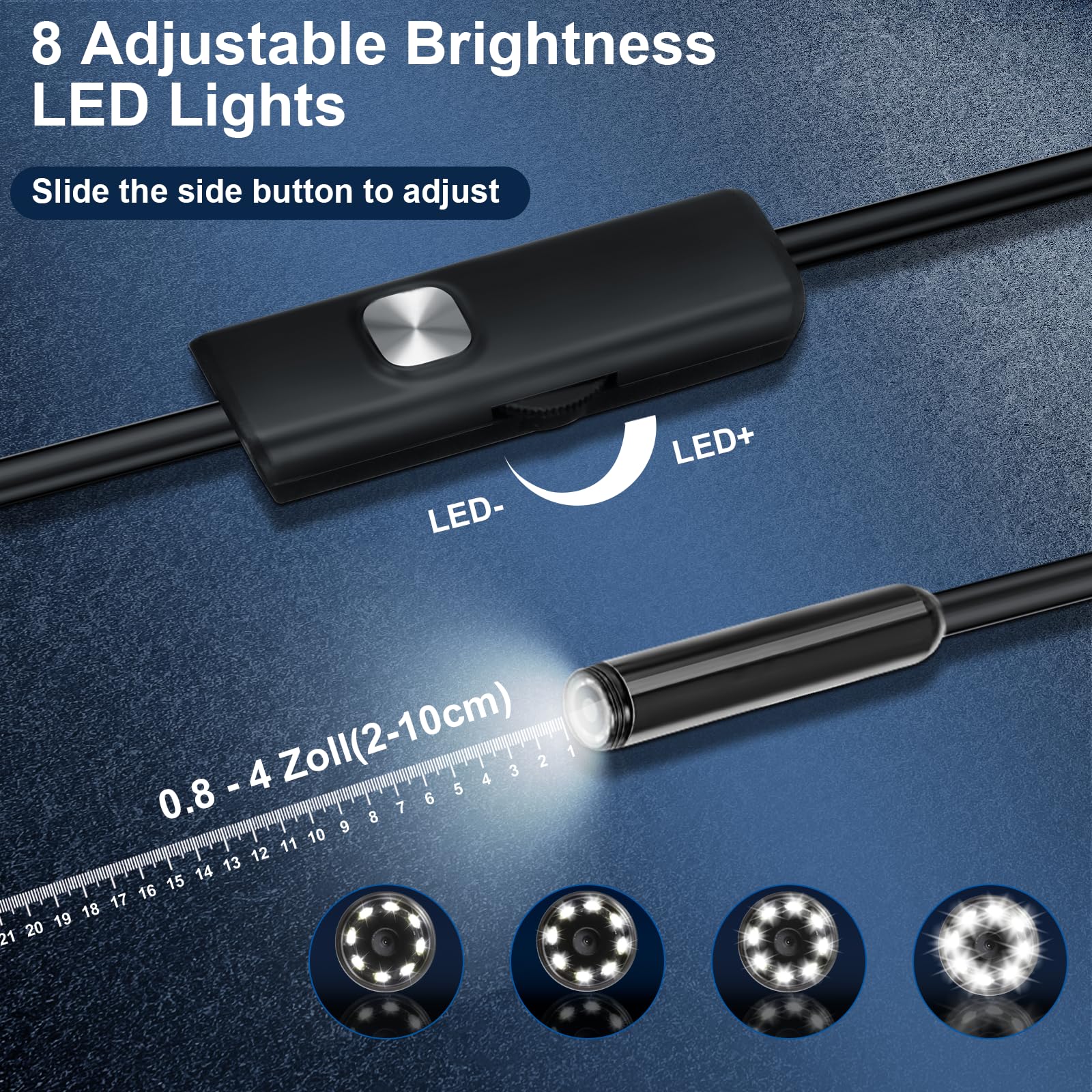 Cozary Endoscopio per Smartphone con Luce, 1920P HD Sonda Telecamera Endoscopica, IP67 Sonda Impermeabile, Endoscopio con 8 LED, non c'è bisogno di Wi-Fi, per Auto, Casa, Tubature (32.8ft/10m)