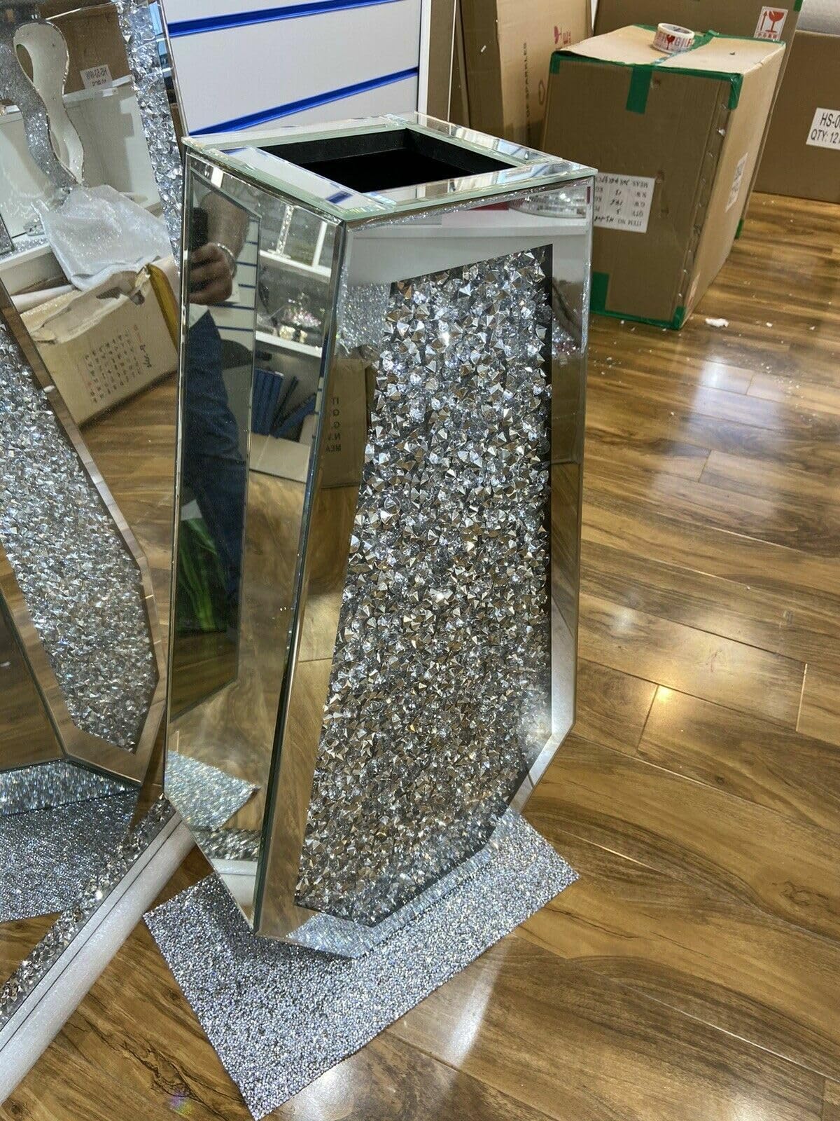 Biznest 70Cm Xl Large Sparkle Diamond Crushed Crystal Sparkly Silver Mirrored Floor Vase