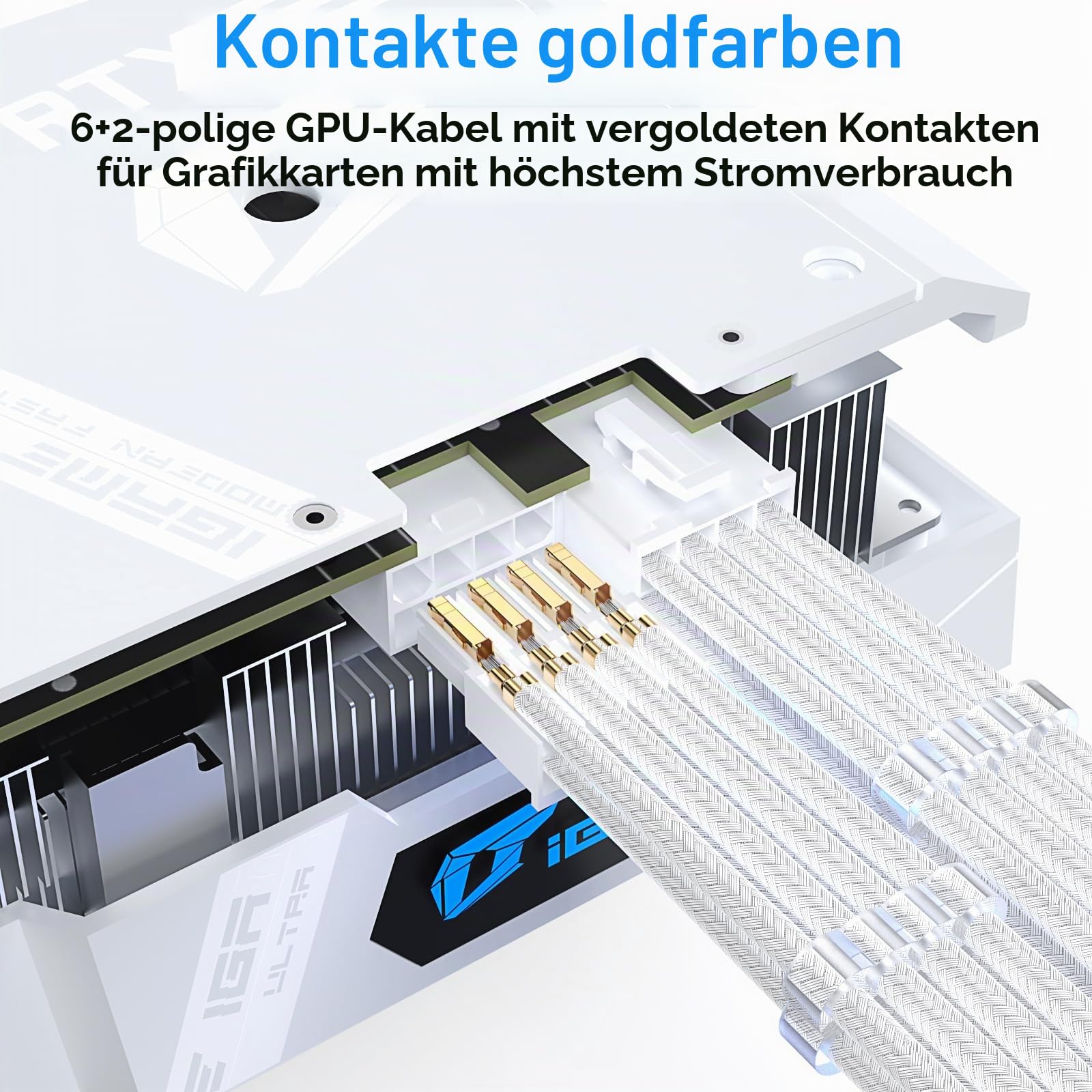 Sirlyr Perlweißes Netzteil-Verlängerungskabel-Set, maßgeschneidertes Netzteilkabel für PC Build 16AWG 24pin ATX / 8 (4+4) Pin EPS CPU-Kabel / 8 (6+2) Pin PCI-E GPU PSU Kabel 6 Stück mit Kabel