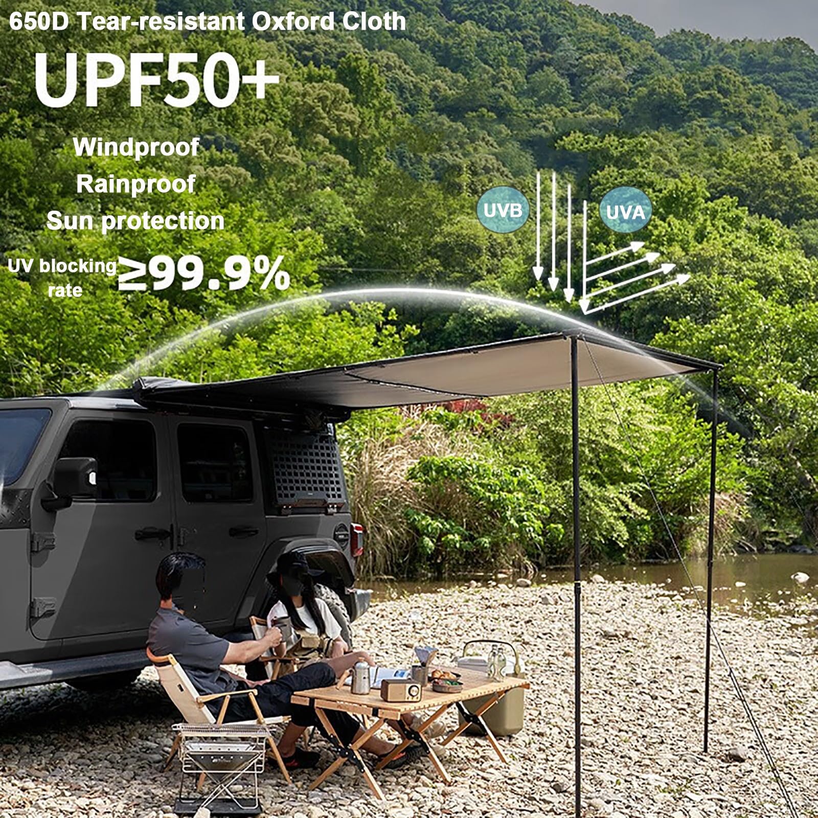 Auvent pour Van Auvent de Voiture Polyvalent, Pare-Soleil Extractible pour Galerie de Toit, Auvent Latéral Rétractable en PU de 5 000 mm avec Sac de Rangement, pour SUV/Camion/Van (Size : 200x