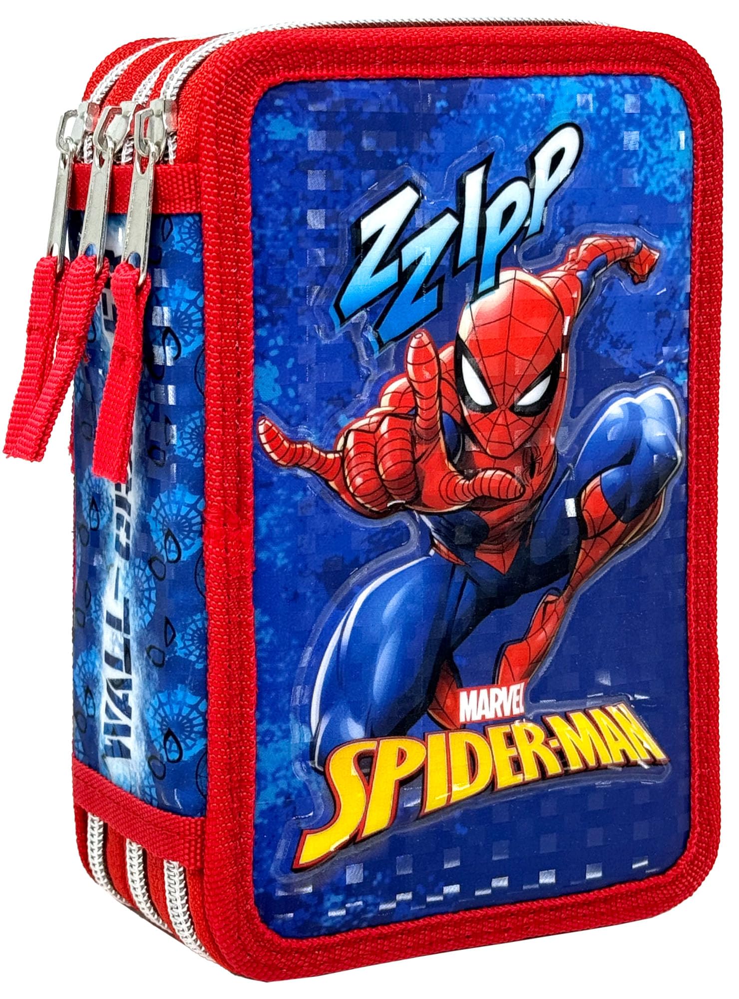 Clondo Estuche de Triple Relleno para Niños, para Spiderman Fan, 44 Utensilios Escolares, 3 Cremalleras, Lápices de Colores, rotuladores, Tijeras
