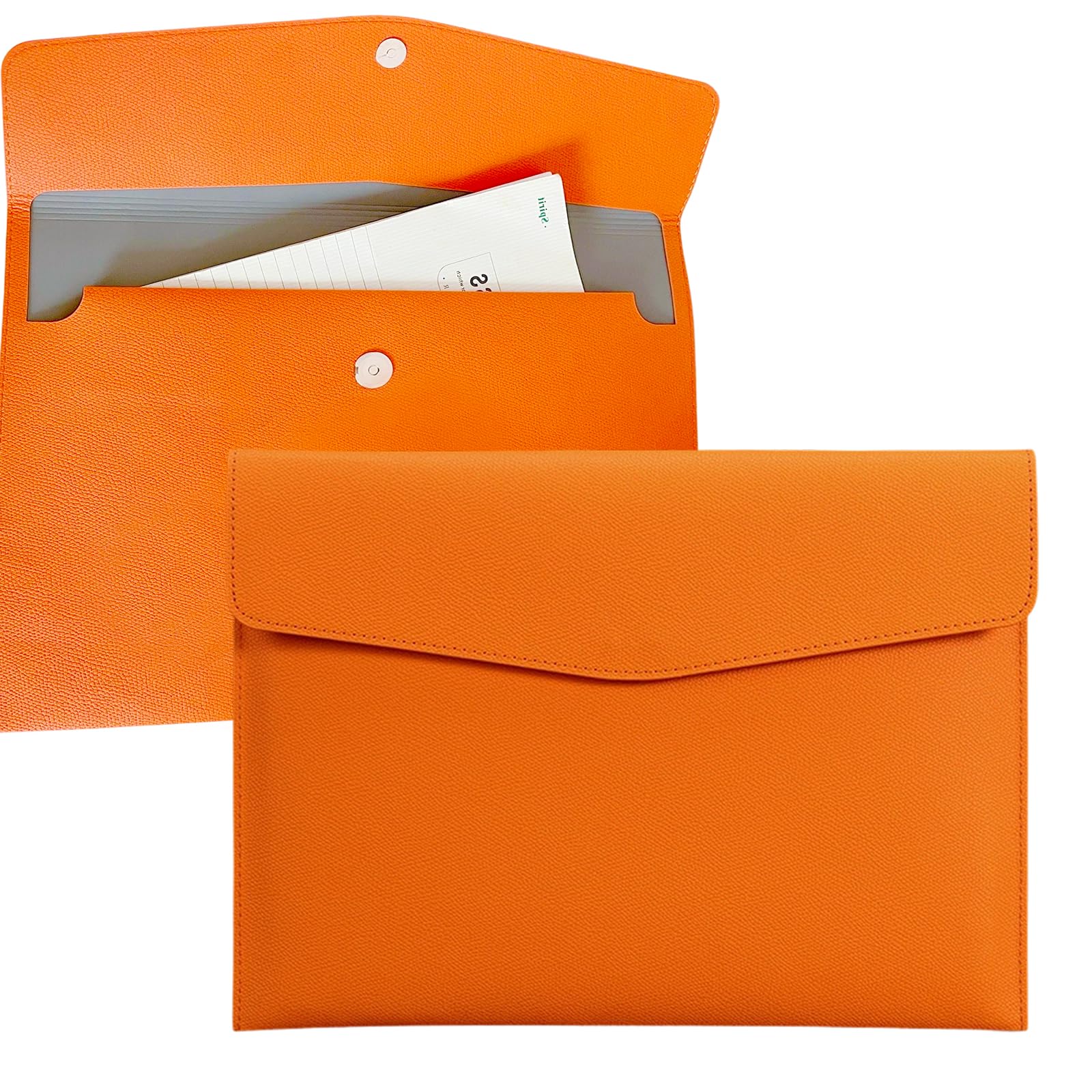 YSDINK PU Leather A4 Document File Folder, Portable and Waterproof File Organizer with Magnetic Snap Closure, Envelope Storage Bag for Office, Home, School, Travel and Business Use (Orange)