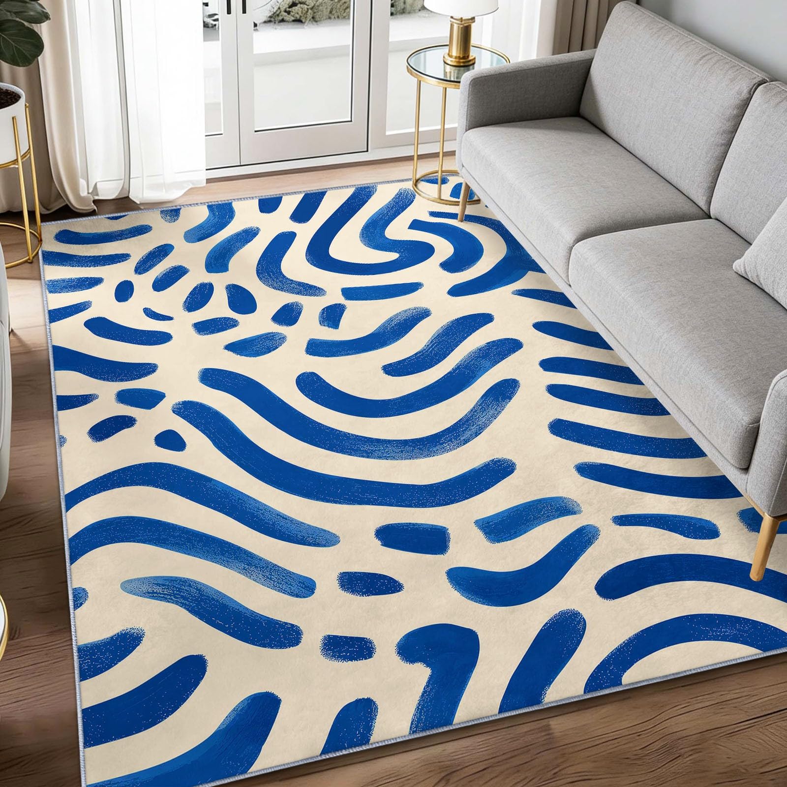 Tapis de salon lavable doux et bleu pour votre confort
