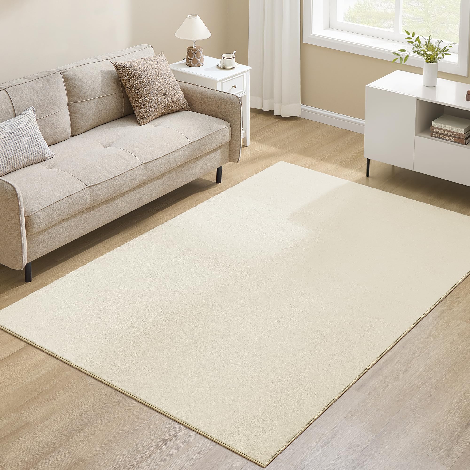 SONGMICS Teppich, 160 x 230 cm, Wohnzimmerteppich, Rutschfester Teppich, Dekoration, für Wohnzimmer, Schlafzimmer, maschinenwaschbar, modern, cappuccinobeige TAR013LZ02