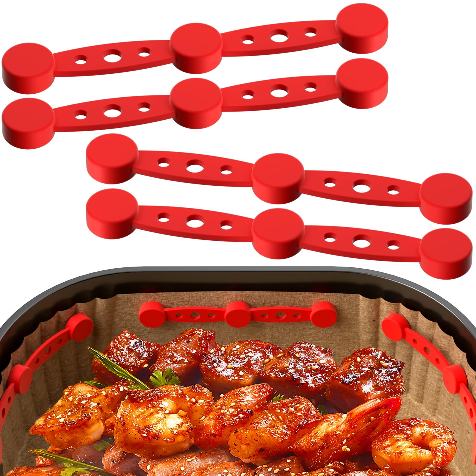 Air Fryer Silicone Magnet Clips (Upgraded Red) - Heat-Resistant Safety Buckles to Secure Parchment Liners | Prevent Paper Burning & Food Covering | Universal Fit for All Iron-Basket Models