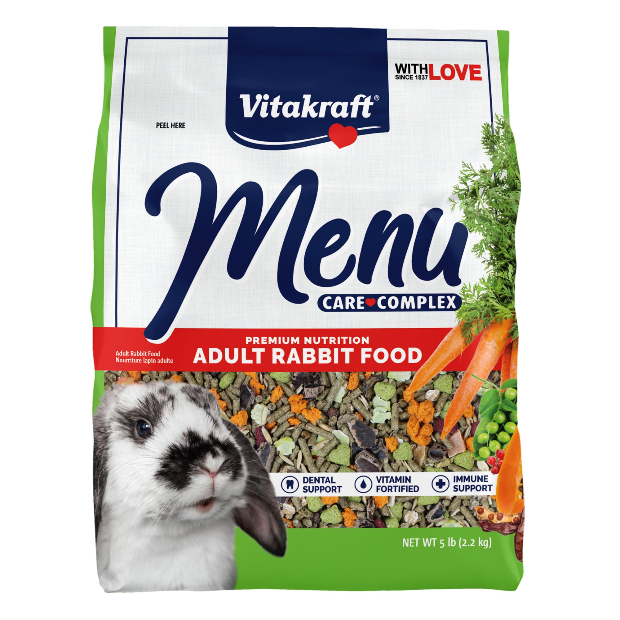 Vitakraft Menu Premium Rabbit Food - Alfalfa Pellets Blend - Vitamin and Mineral Fortified, Carrots,Greens,Grains,Fruits, 5 Lb