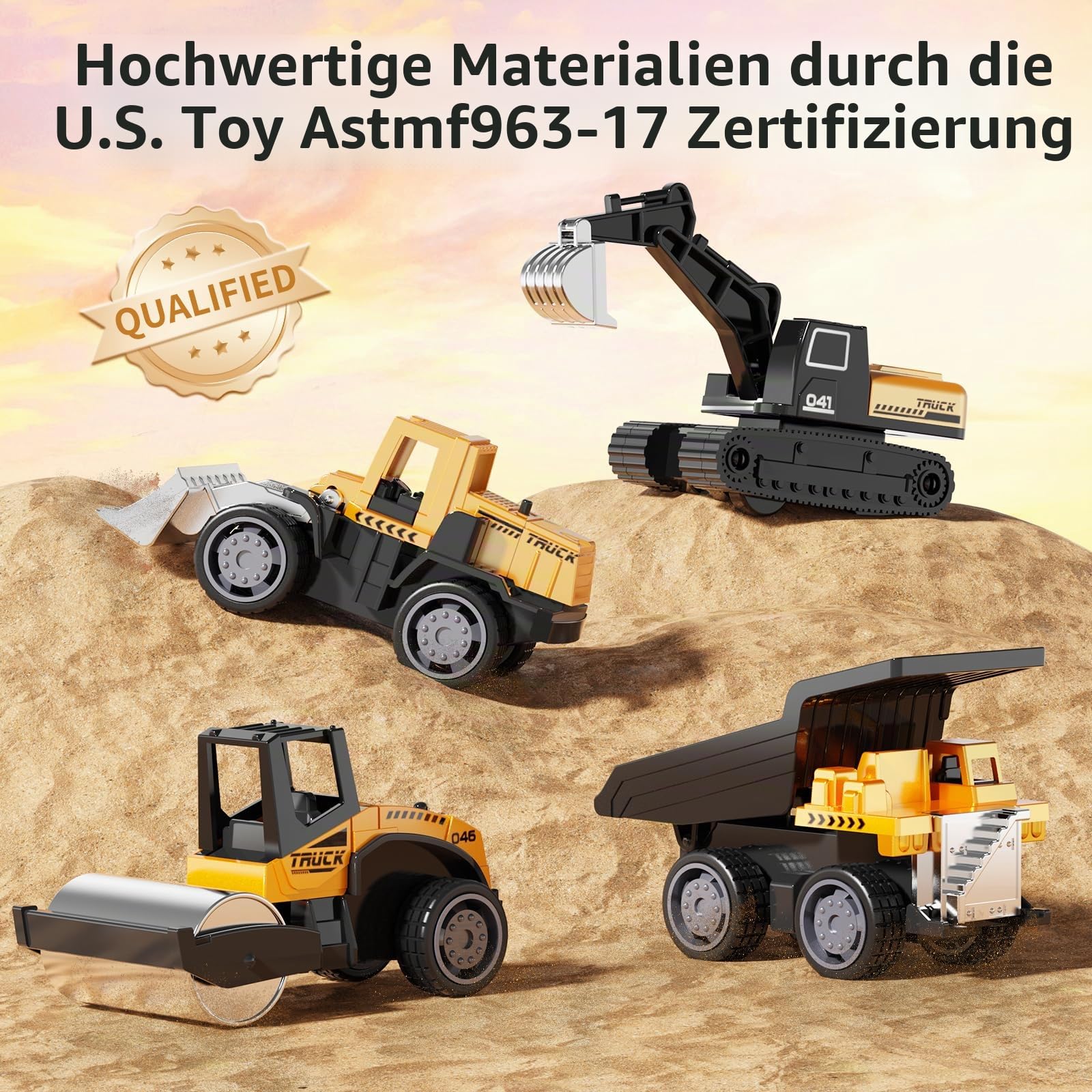HONGTUO Baustellen Fahrzeuge Metall Kunststoff Bagger Spielzeugautos Transporter Kinderspielzeug für Kinder 3 4 5 Jahren，Geschenk Set 8-teilig