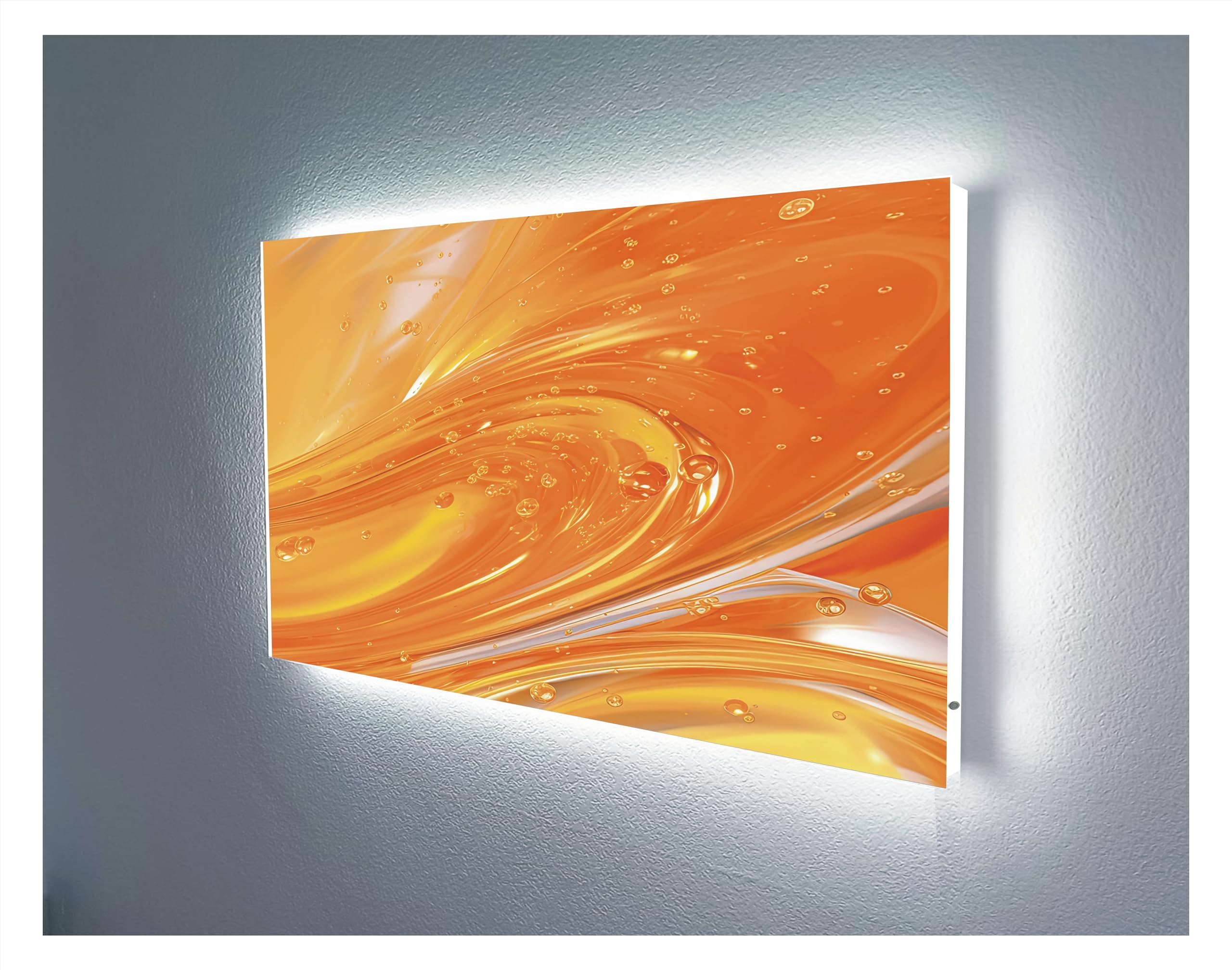 Tableau méthacrylate art abstrait orange lumineux tableau mural led éclairage latéral salon