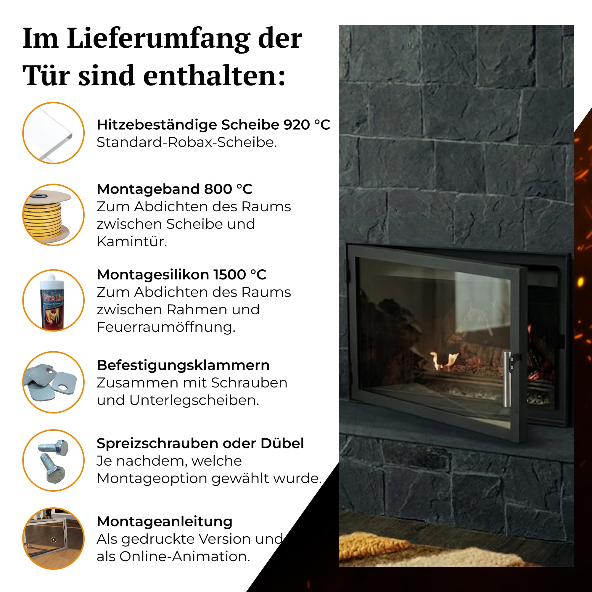 D3 | Slimline Kamintür nach Maß | Schmaler Rahmen | Tür für Kamin, Ofen, Grill und Räucherkammer | Hitzebeständiges Glas | Premium Stahltür mit Edelstahl-Zubehör