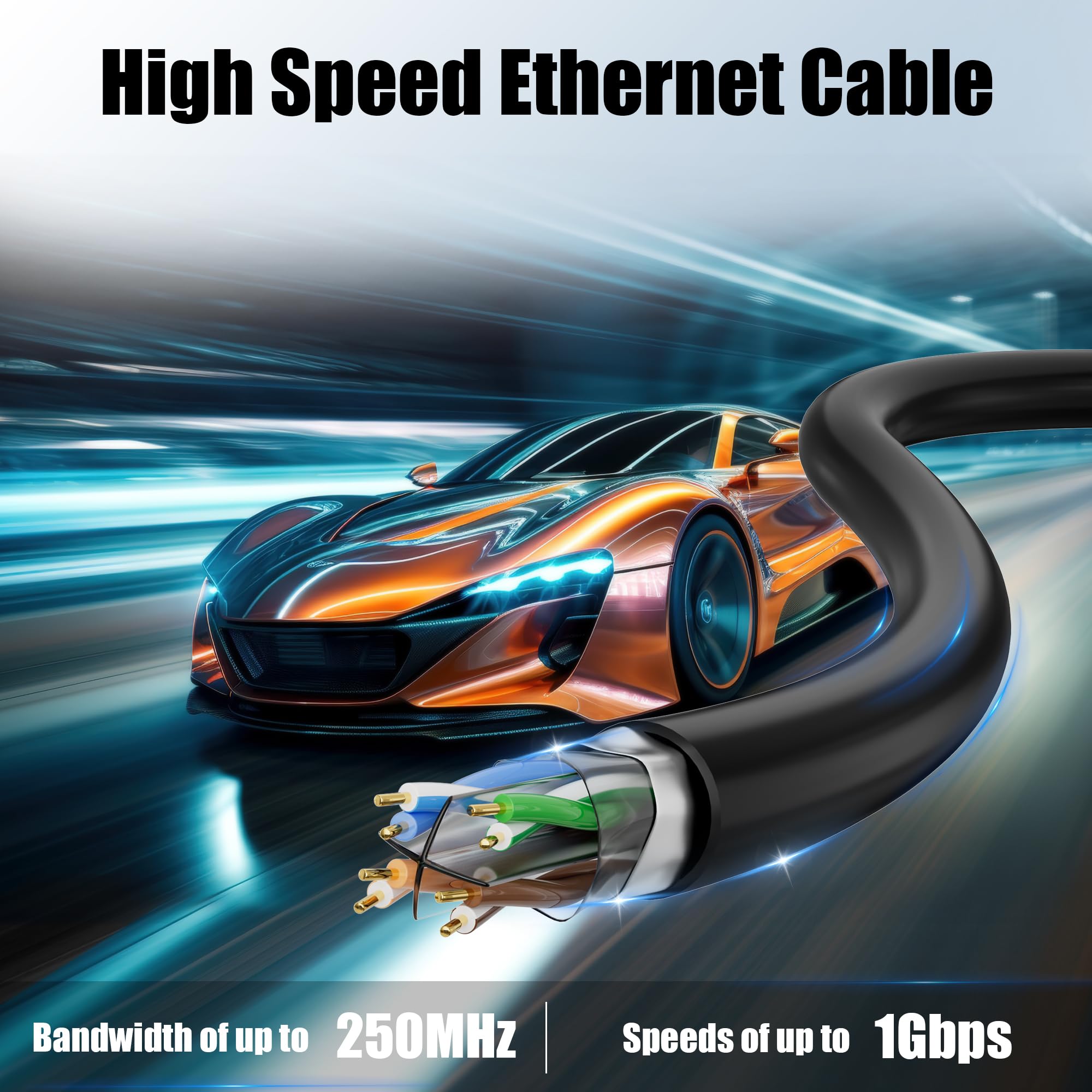 Cable Ethernet Cat 6 de 500 pies para exteriores, cable blindado Cat 6 a granel 23 AWG, cable de red FTP de entierro directo Haevy Duty, cable de conexión LAN RJ45, impermeable, resistente a los rayos