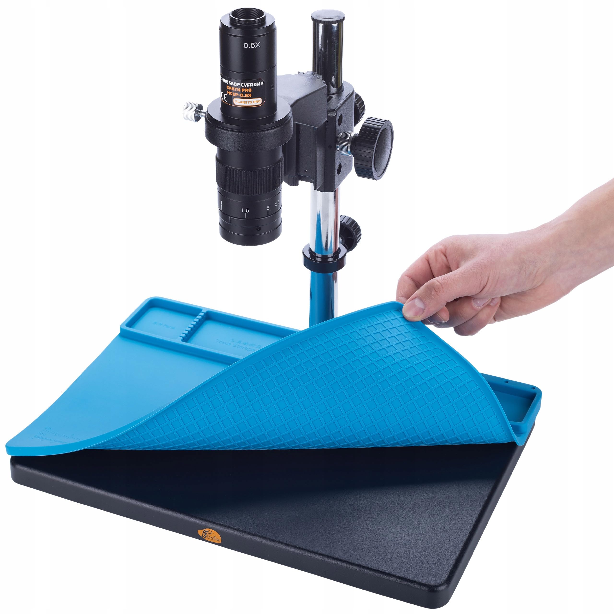 Rosfix Zestaw Earth Pro MCEP-0.5X – mikroskop cyfrowy z kamerą Draco RED PRO HDMI/VGA 2 MP i matą silikonową 380 × 260 mm | zoom 7-45× | C-Mount | zastosowania laboratoryjne i przemysłowe