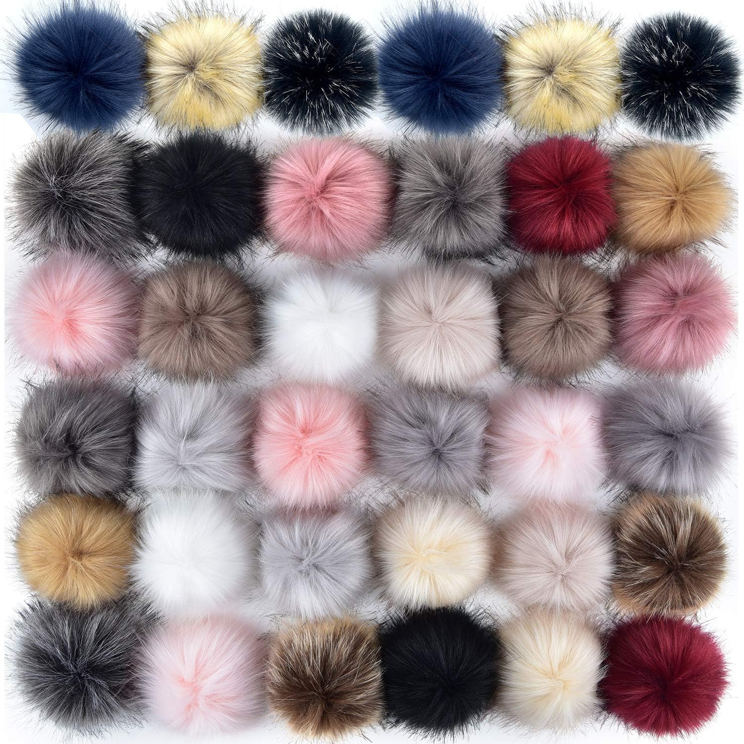 Coopay 36 Pieces Faux Fox Fur Pom Pom Balls DIY Fur Fluffy Ball with Elastic Loop for Hats Keychains Scarves Gloves Bags Charms Knitting Accessories (Popular Mix Colors)