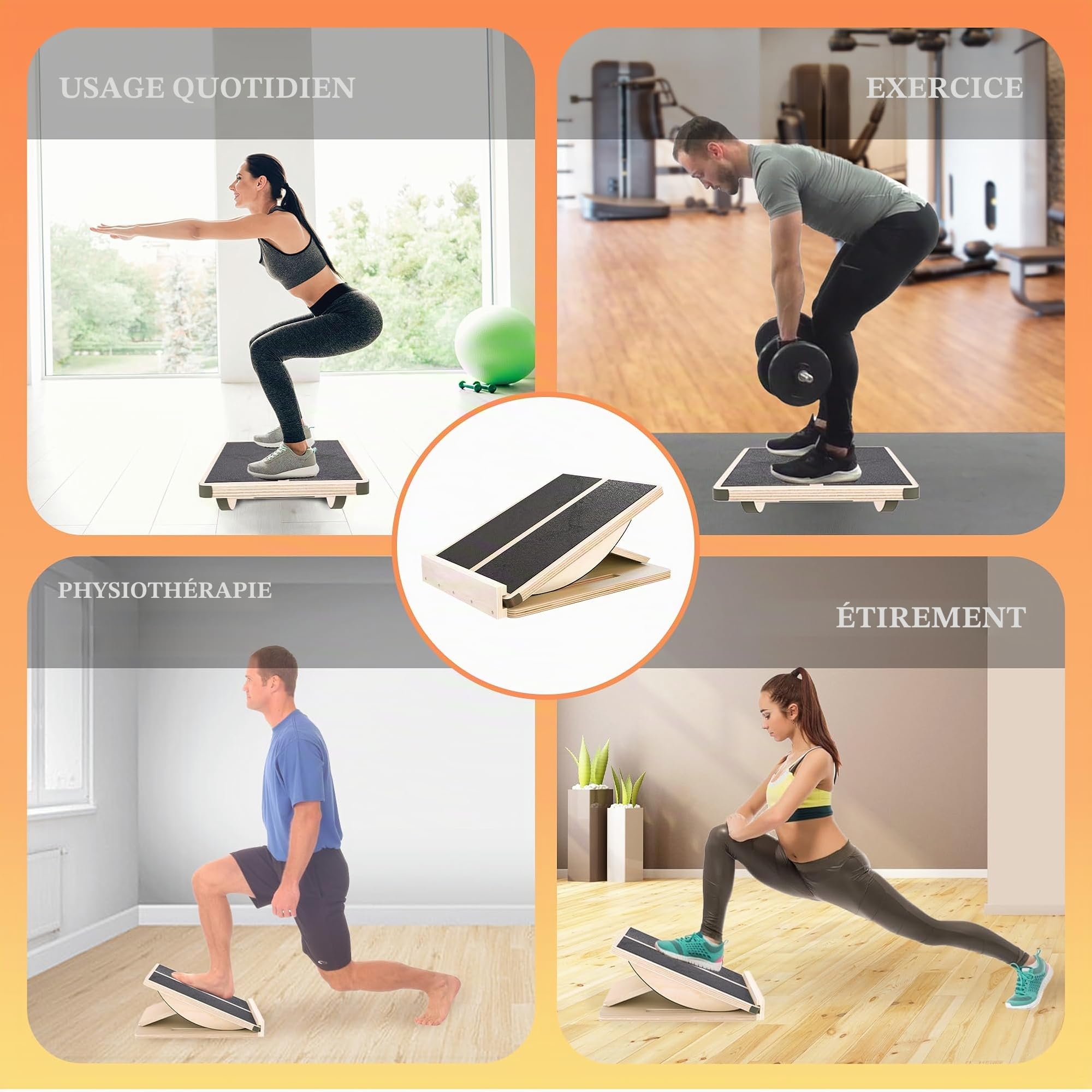 MUCITAGF Planche inclinée professionnelle 2 en 1 en bois et planche d'équilibre réglable et civière de mollet, équipement de physiothérapie, bureau debout, planche à bascule, entraînement de base