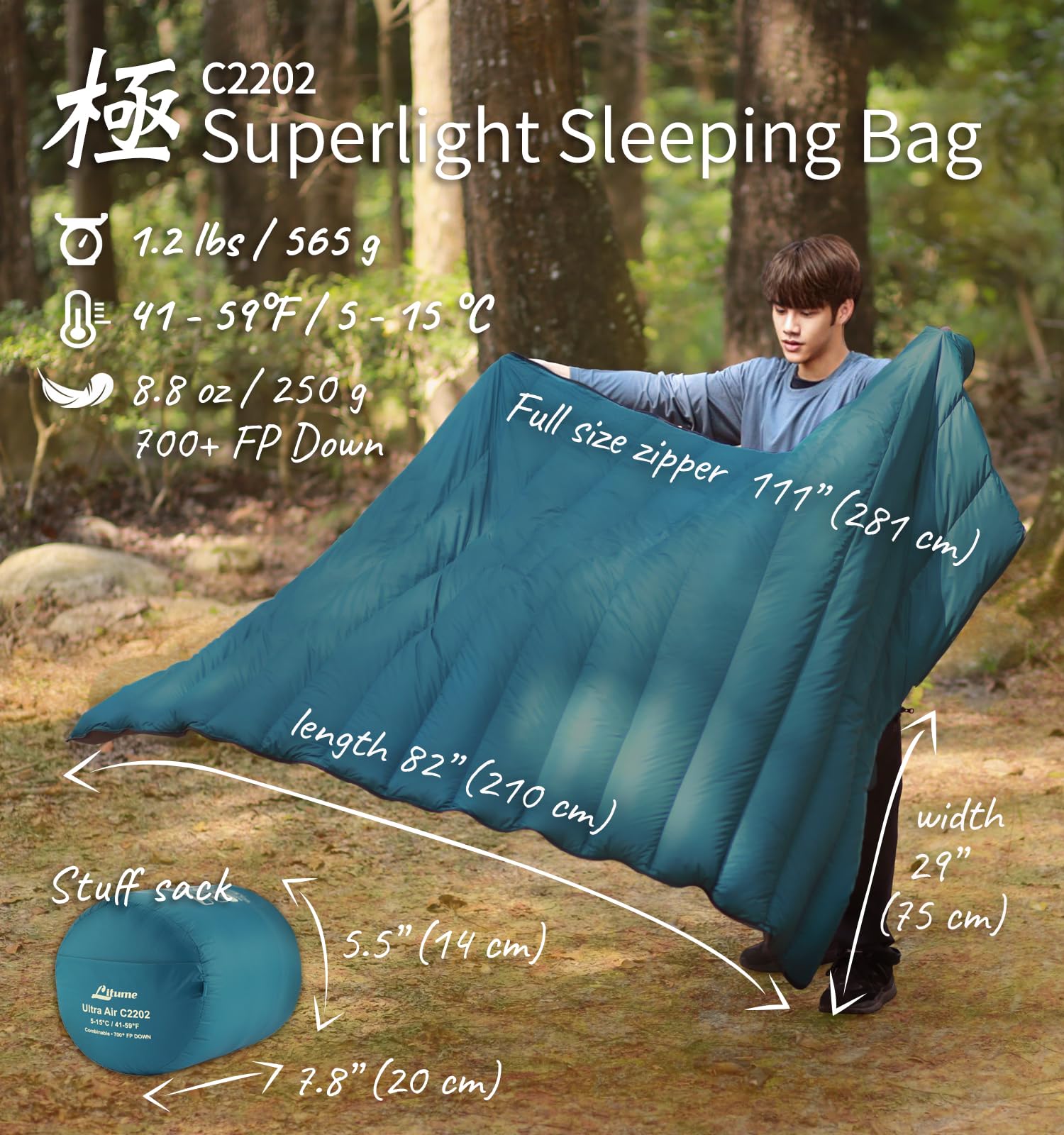 Litume 565g, 5-15°C Combinable Down Sleeping Bag, Lightweight, Packable Adults, Double for Backpacking Camping, Family - Image 2