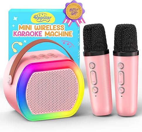 Mini Karaoke Machine with 2 Wireless Microphones,2025 TOP Kids Portable Karaoke Machine for 3, 4, 5, 6, 7, 8, 9,10,11,12+Year Old, Best Birthday Christmas Toy Gift-Kids' Instrument