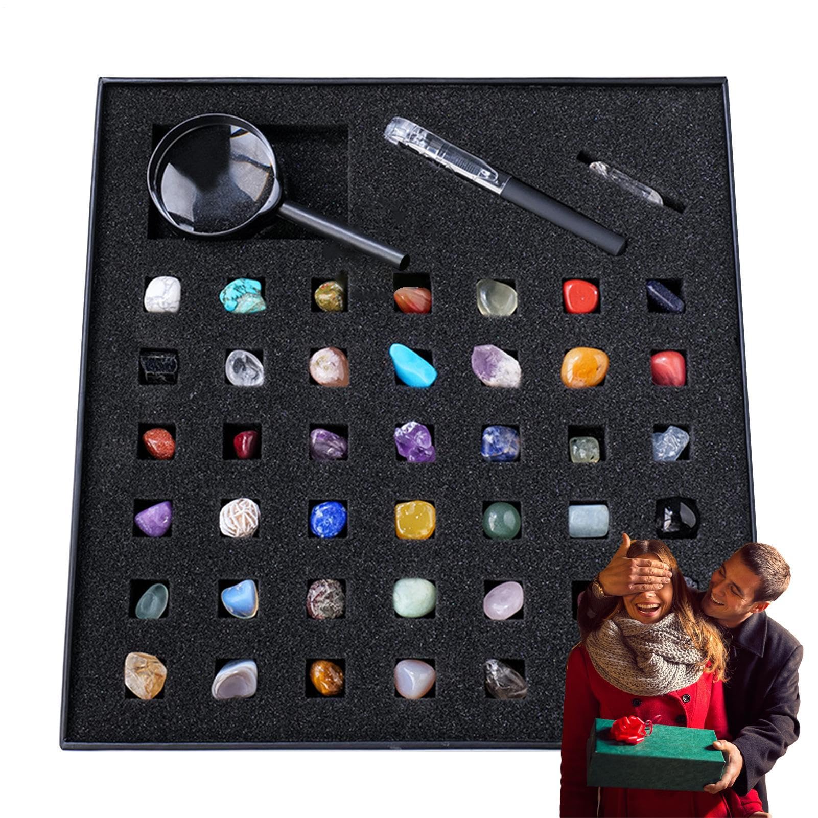 Collection Rock and Mineral - Kit de gemmes de géologie Aura Positive | Pierres précieuses largement répandues et Livre d'identification - Affichage - Collection Rock et minérale pour STEM Science