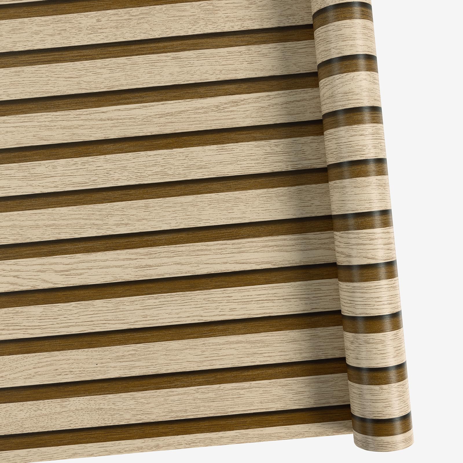 Abyssaly Wood Effect Peel and Stick Wallpaper, Light Oak Vinyl Wrap Self Adhesive Removable Panel Wallpaper 60cmX500cm, Wood Slats Sticky Back Plastic for Furniture Kitchen
