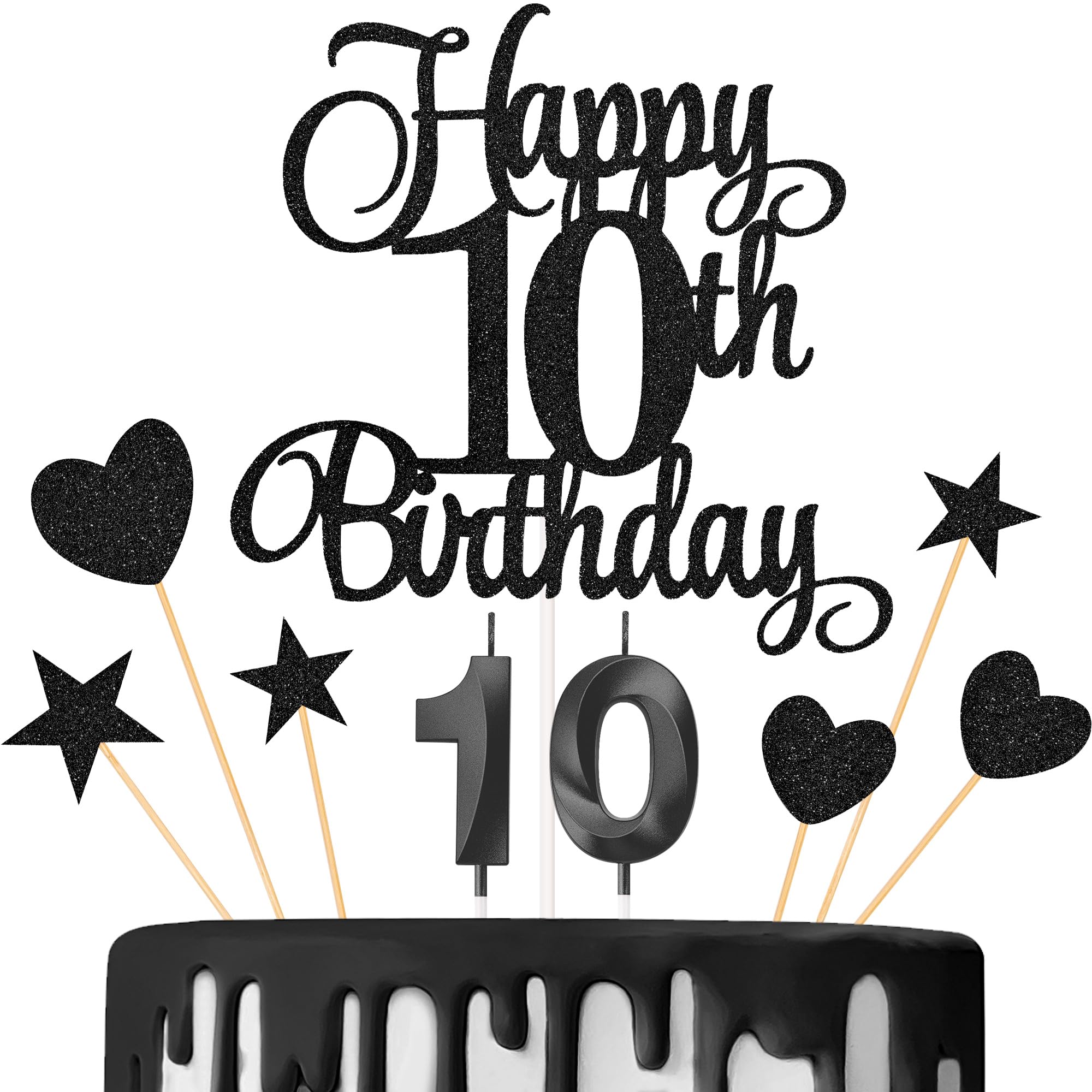 Lecferrarc 10th Birthday Cake Decorations, 10th Birthday Candles Cake Numeral Candles and Glitter Happy 10th Birthday Cake Toppers Set for Birthday