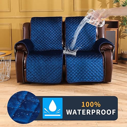 Miniatura 2 de LUFEIJIASHI Fundas antideslizantes para sofá reclinable de 2 plazas, fundas impermeables para sofá reclinable de 2 asientos, fundas de terciopelo