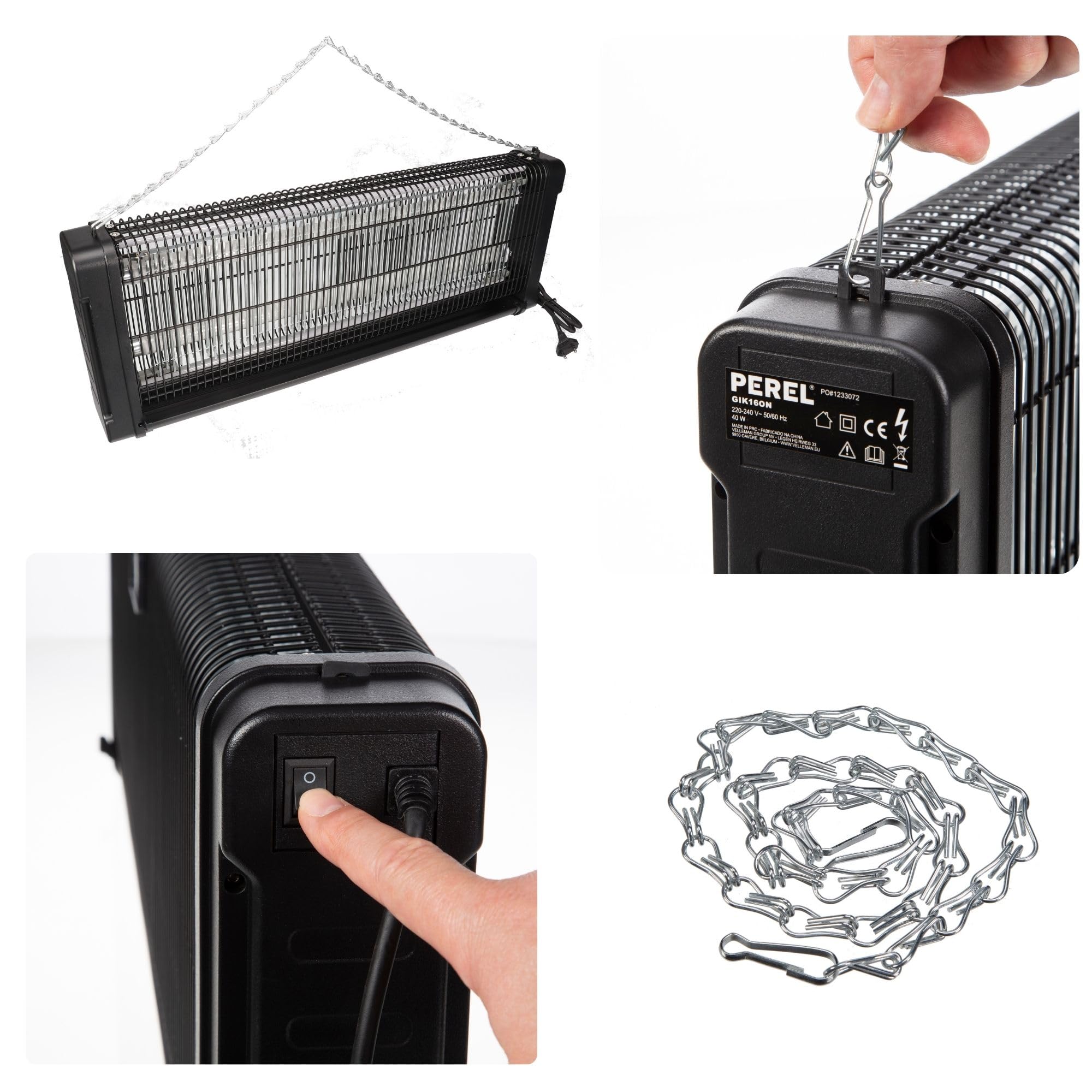 Perel Tueur d' Insectes UV électrique intérieur, Grille 2800V, Appareil Silencieux avec bac métallique Amovible, Couverture 150 m², Solution sans Produits Chimiques