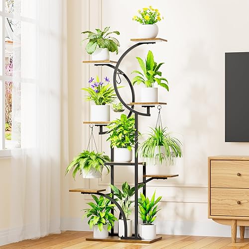 Miniatura 5 de Soporte para Plantas de Interior con Luces de Crecimiento, Estante para Plantas de Interior de 63'' de Alto, Estantes de Esquina de 7 Niveles para