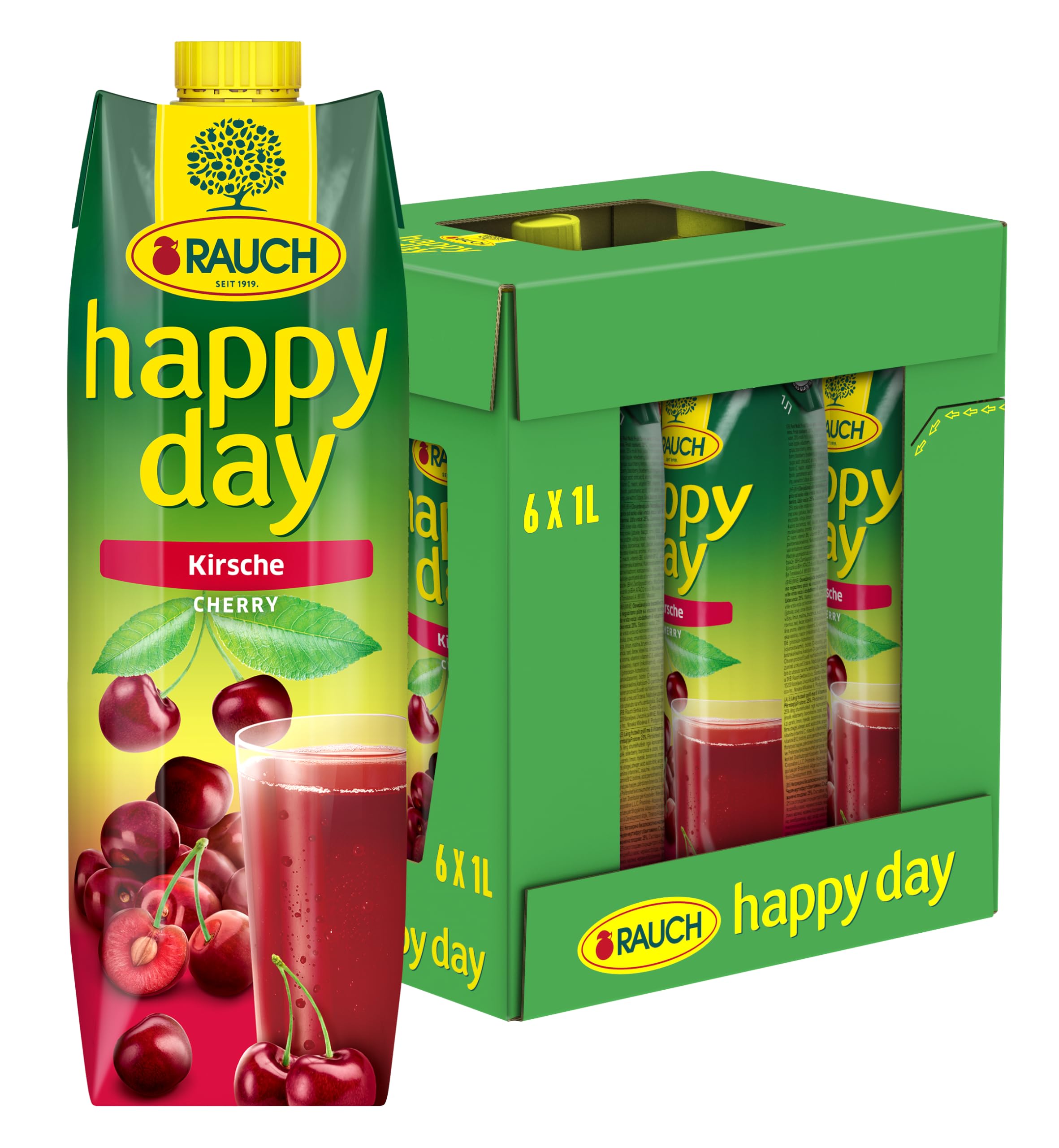 Rauch Happy Day Kirsche | aus ausgewählten Sauerkirschen | unvergleichliches Fruchtvergnügen | 6x 1l Tetra Prisma