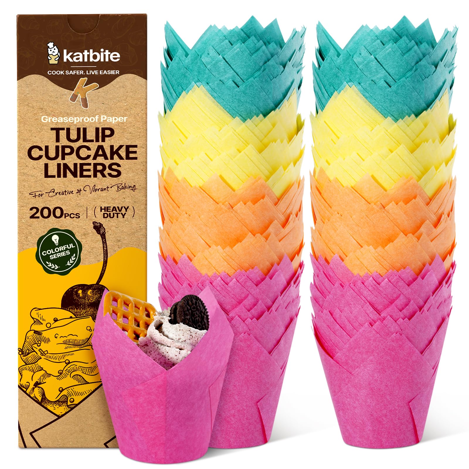 Katbite Tulip Cupcake Liners 200PCS, Muffin Baking Cups Holders — Amazon image 13