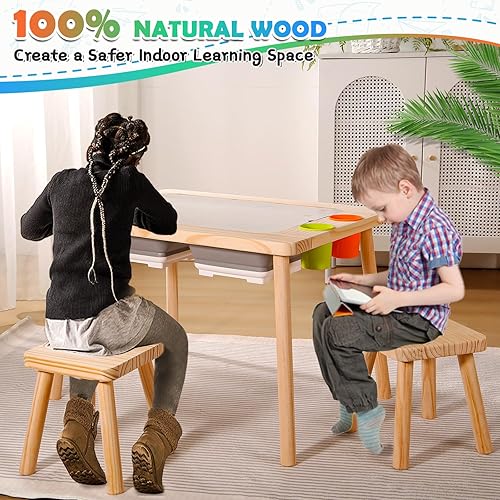 Miniatura 6 de Purelax Mesa sensorial 5 en 1 para niños, multifunción, mesa de arena para interiores, mesa de dibujo para niños, mesa sensorial para niños pequeños