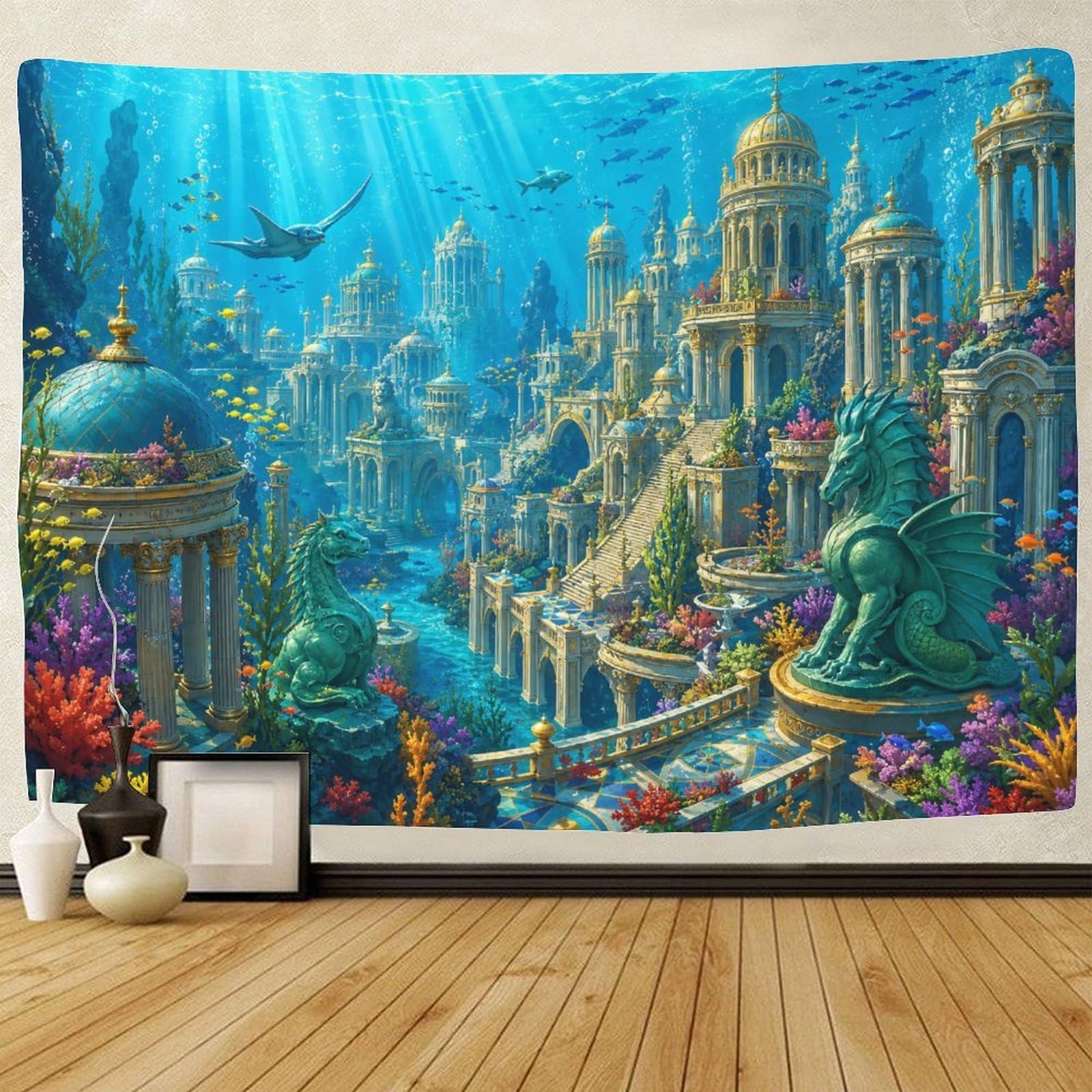 ASDFGHJKLZA Atlantis Underwater Kingdom Wall Hanging Decor 3D Print Wall Tapestry Tapestries Poster Curtain Bedroom College Dorm 180cmx230cm