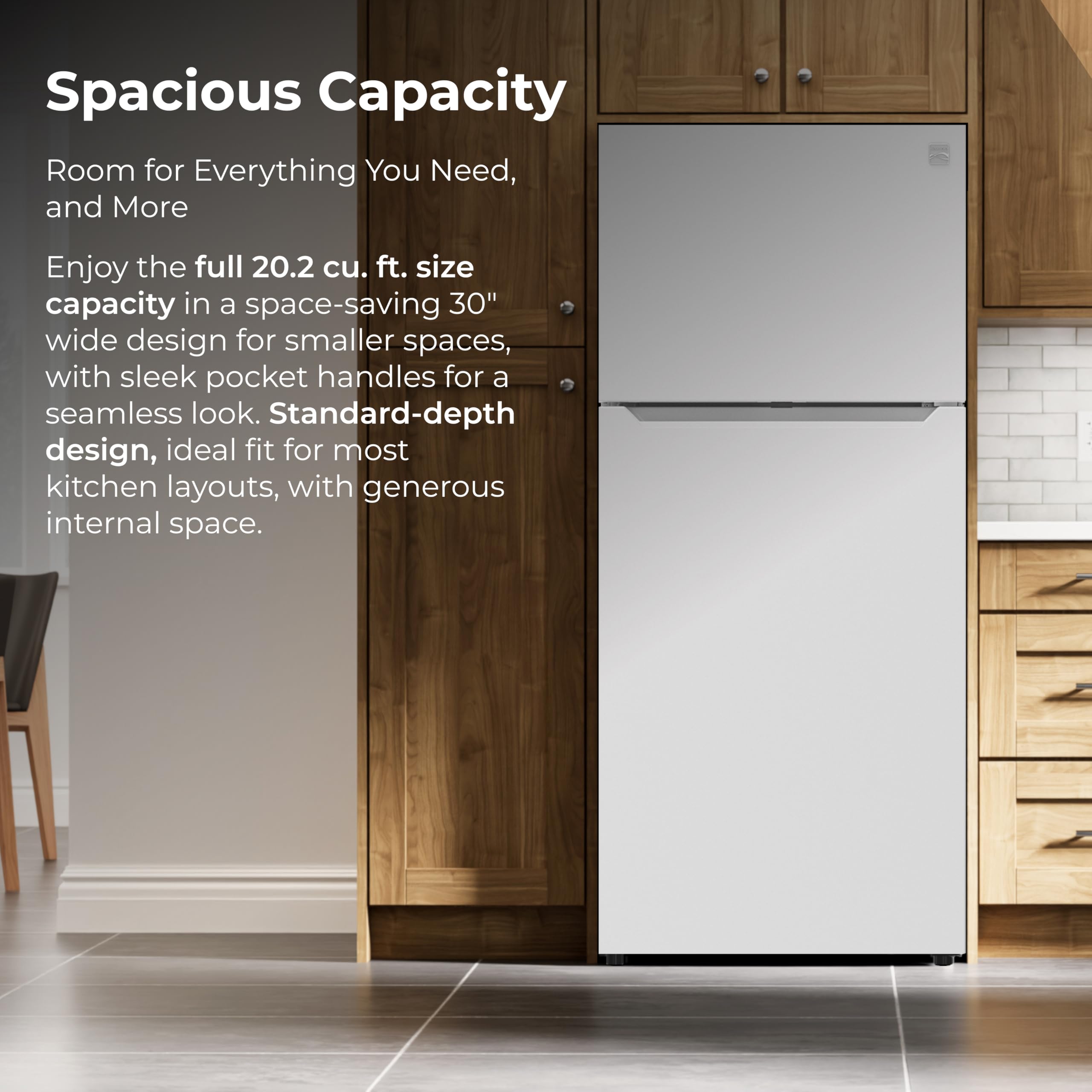 Kenmore 30" Top Mount Refrigerator with Freezer - Adjustable Shelving, Humidity-Controlled Crispers, LED Lighting, ENERGY STAR Certified, Garage Ready, 20.2 cu. ft. Capacity - White