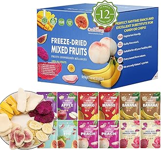 ONETANG Freeze-Dried Mixed Fruit, 12 Pack Single-Serve Pack, Non GMO, Kosher, No Add Sugar, Gluten free, Vegan, Holiday Gifts, Healthy Snack 0.35 Ounce