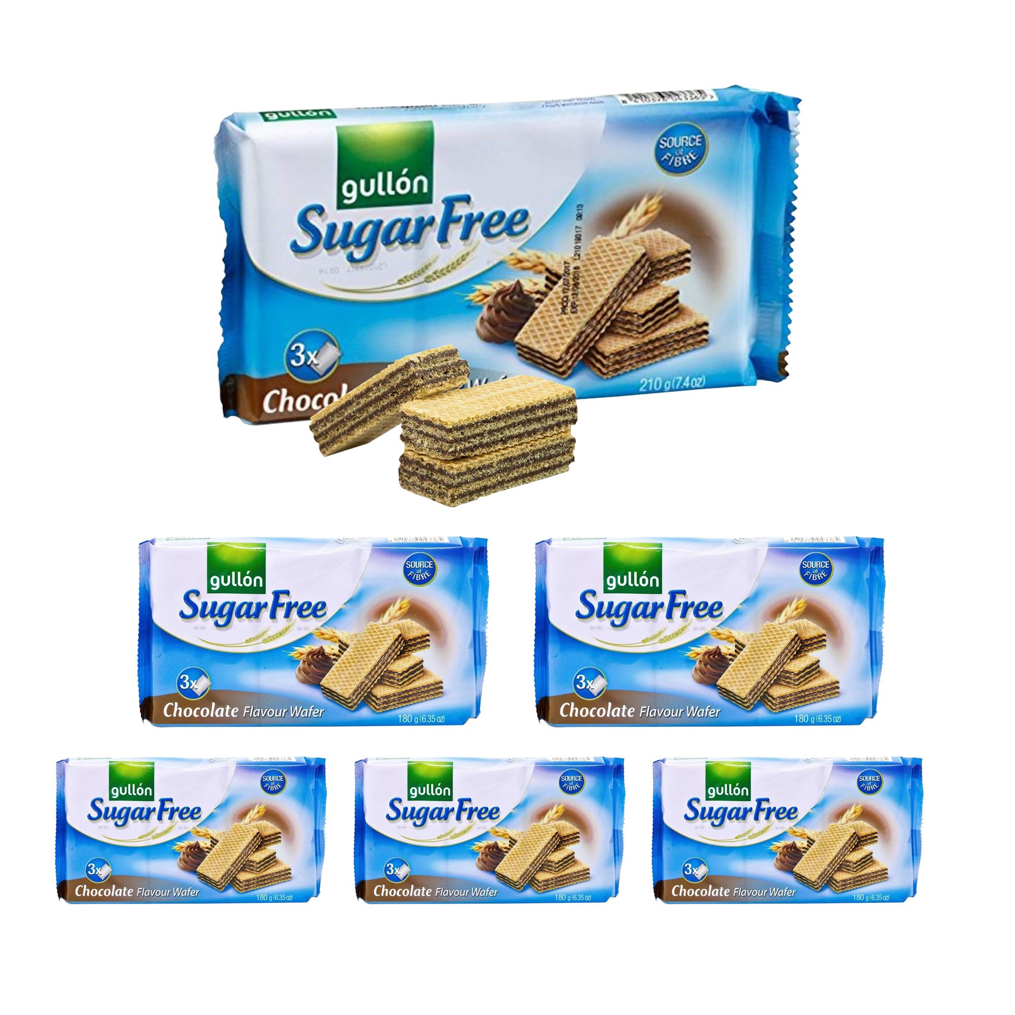 Obleas de crema de chocolate sin azúcar Gullon 210 g (PAQUETE DE 6)