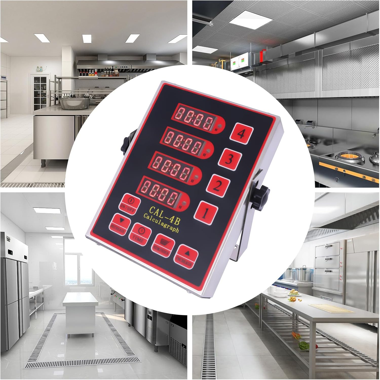 4 Channel Commercial Digital Kitchen Timer,Loud Cooking Reminder with Adjustable Volume & Memory Function,Stainless Steel LED Timers for Kitchen,Restaurant,Home