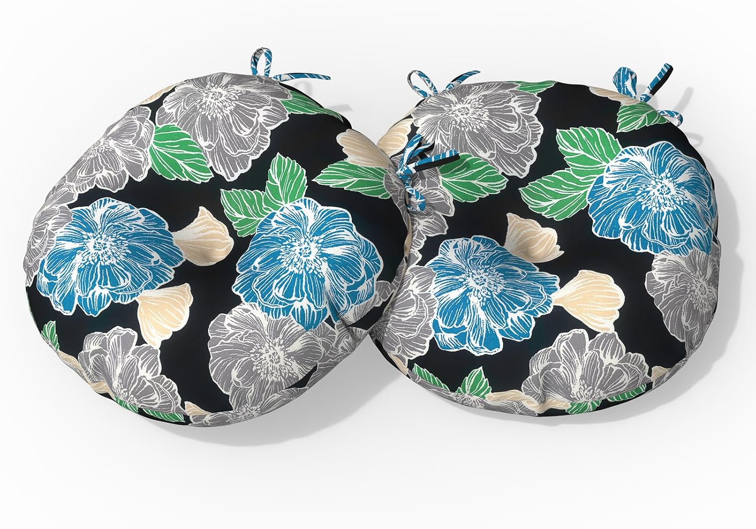 Outdoor Bistro Chair Cushion for Patio Furniture, Water Resistant Round Seat Cushion Set of 2, Tufted Patio Chair Cushions with Ties, 15"x15"x4", Peony Garden