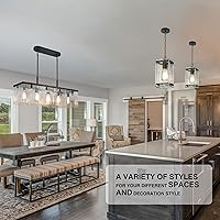 Vista 7 de IKK Modern Textured Glass Chandeliers for Dining Room, 37" Rectangular Island Light Fixture, Rectangle Farmhouse Lighting for Kitchen Island, Living