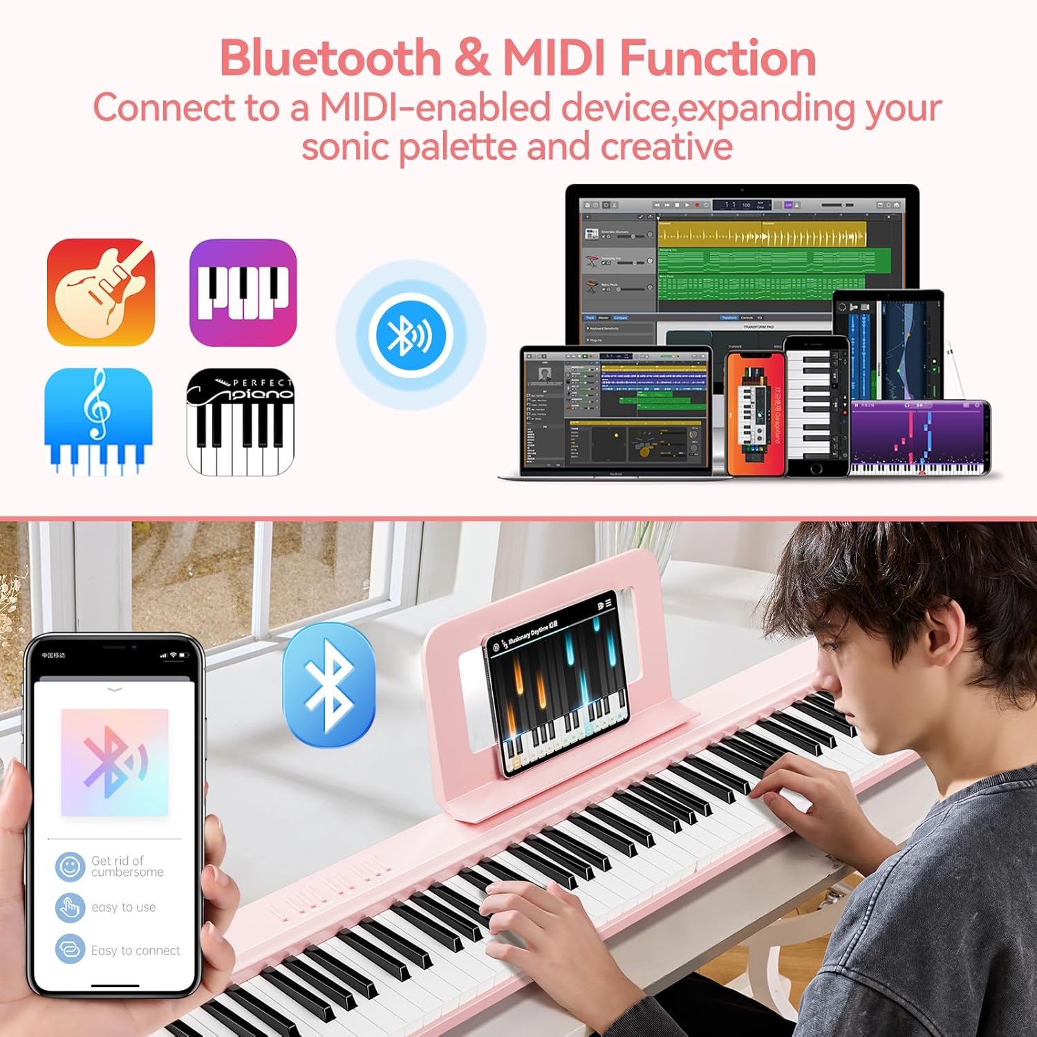 Portable Piano Keyboard Foldable: Portable Keyboard Piano 88 keys Semi-Weighted keyboard with MIDI Bluetooth TERENCE Electric Folding Piano Kit for Adult - Image 7
