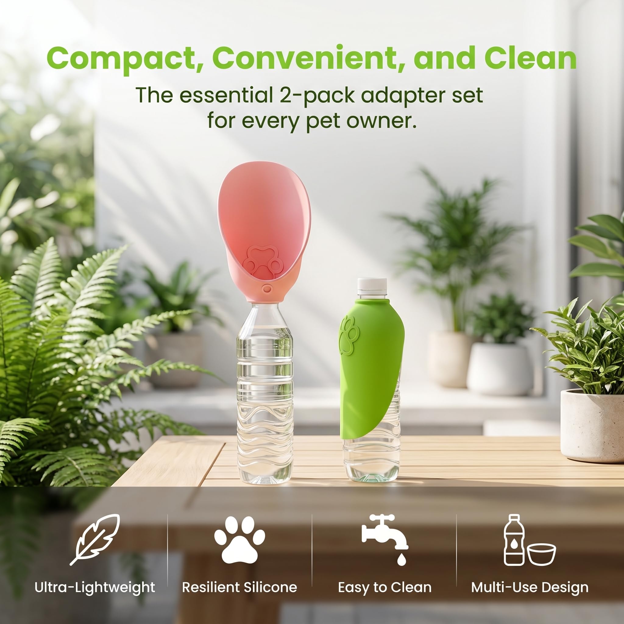2er Set Silikon Wasserflaschenadapter für Hunde, Trinknapfaufsatz für PET-Flaschen, Auslaufsicher, Tragbar, Reise Wasserspender im Freien