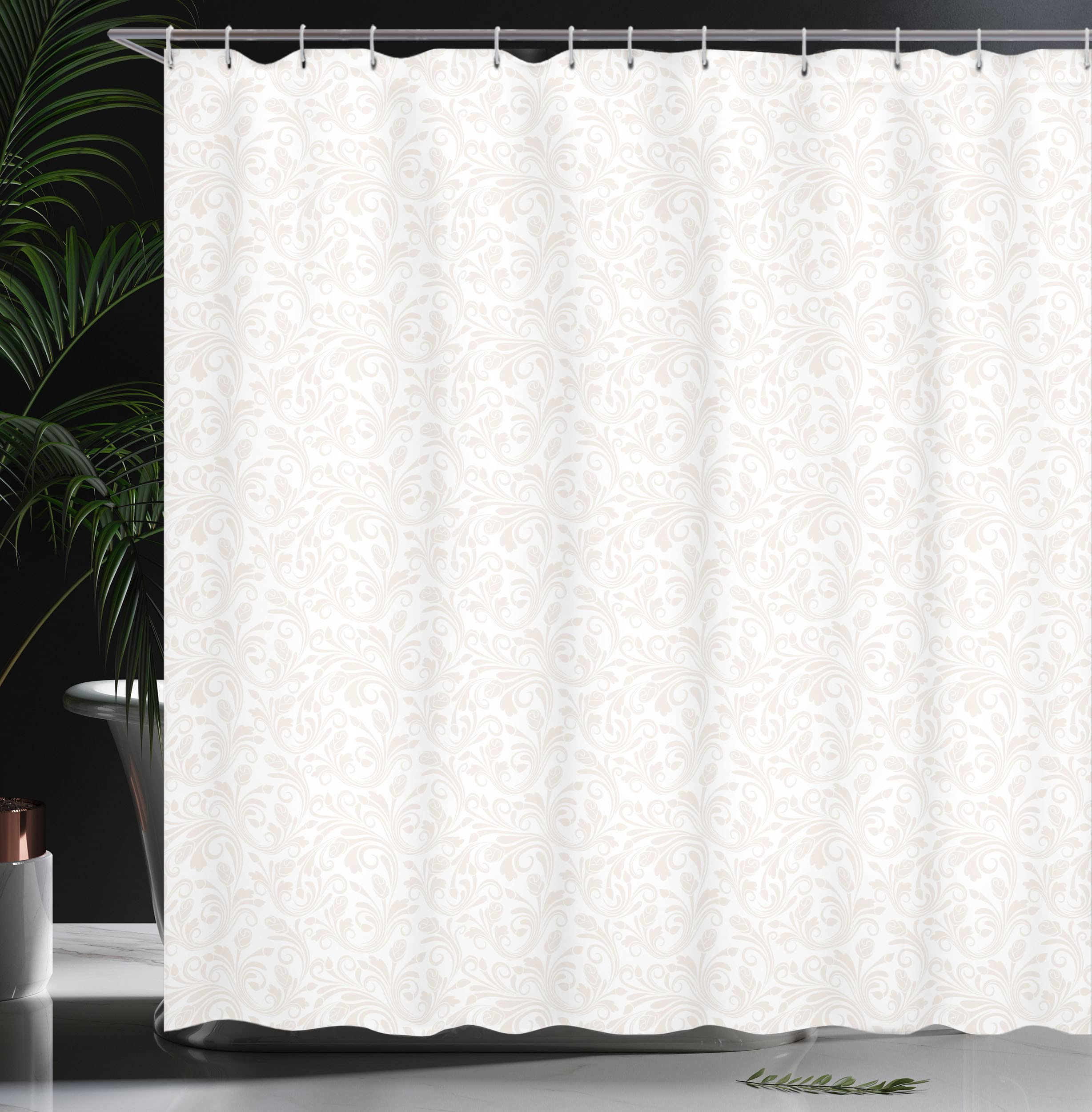 ABAKUHAUS Ivory Shower Curtain, Medieval Victorian Petals Baroque Soft Toned Blooms Swirls Flourish Spring Pattern - Image 3