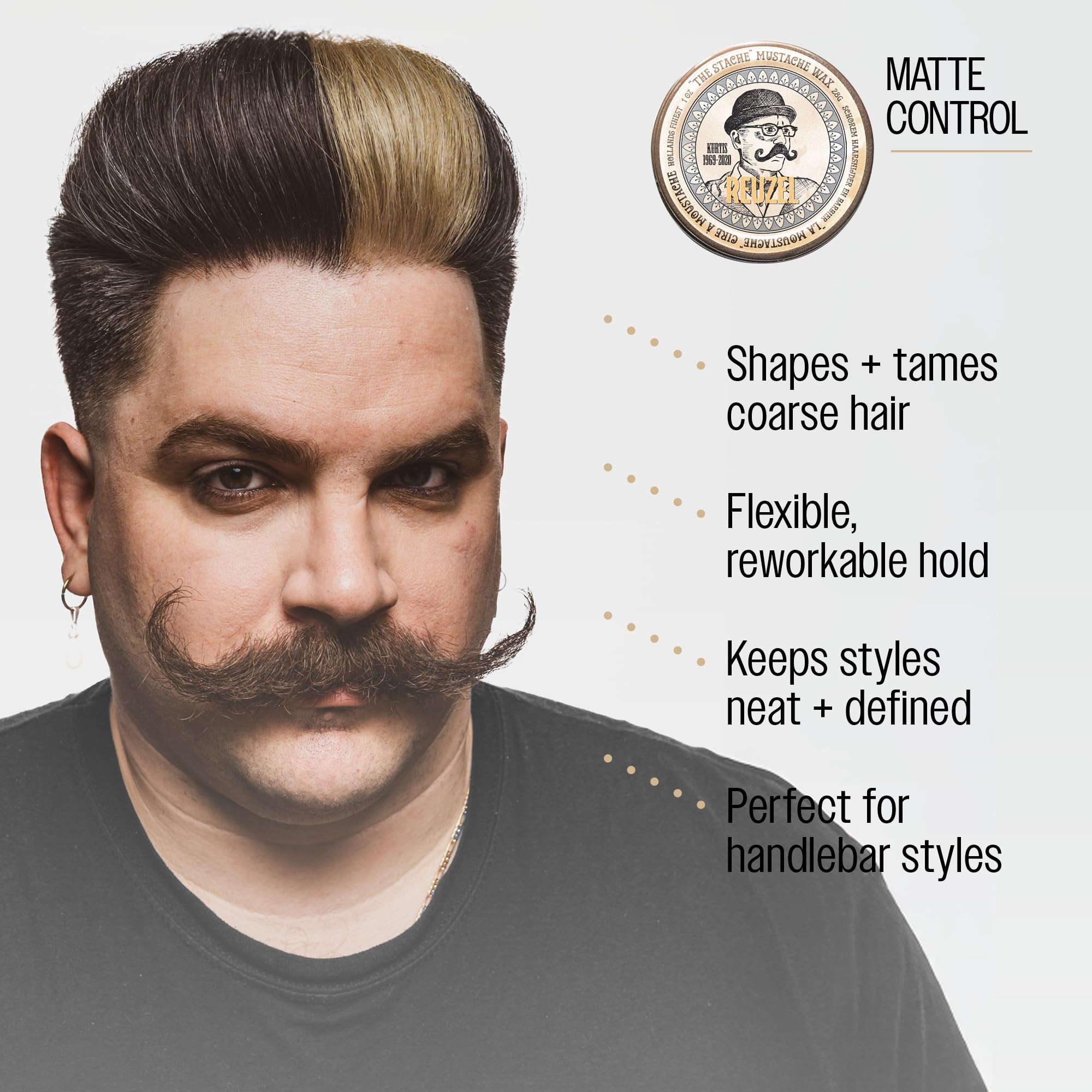 Reuzel The Stache Mustache Wax, Low Shine Beeswax, 28 g