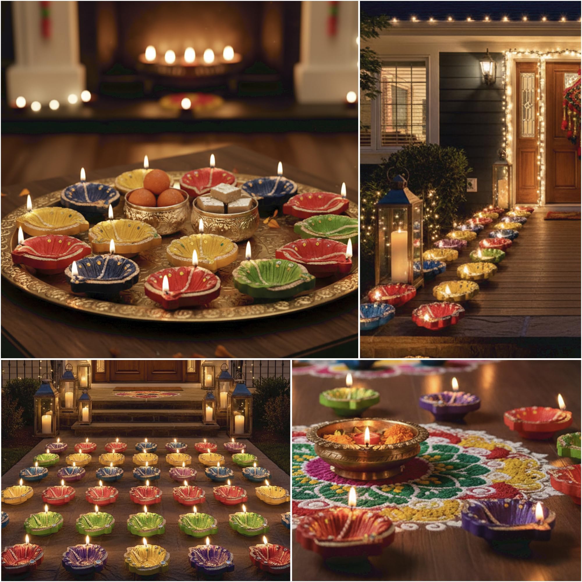 KSJONE Lot De 12 Diyas Indiens En Argile Faite à La Main Pour Diwali/Deepawali Cadeau/décorations/lampe à Huile En Terre Naturelle/diyas Traditionnels Pour Pooja Avec Mèches En Coton