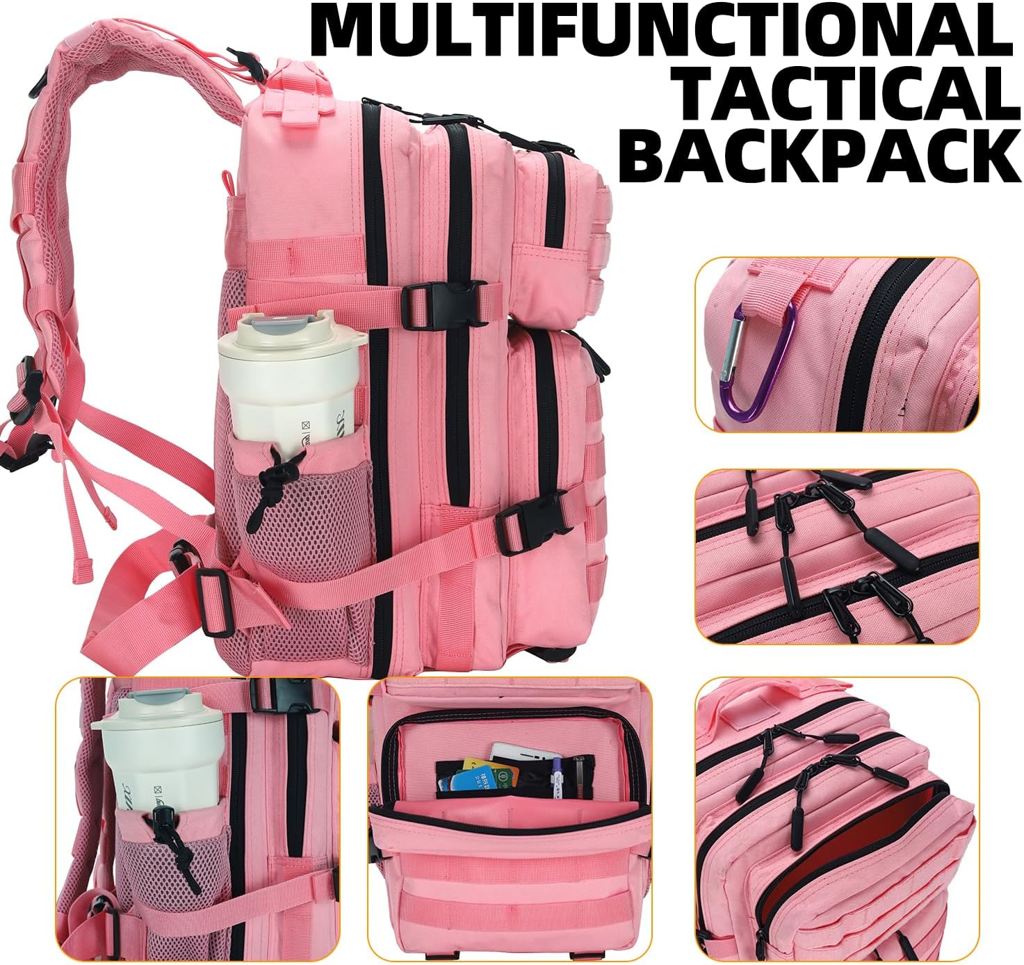 25L Tactical Backpack for Men and Women Military Backpack Small Assault Pack Molle Backpack Bug Out Bag Travel Rucksack Daypack (Pink) - Image 6