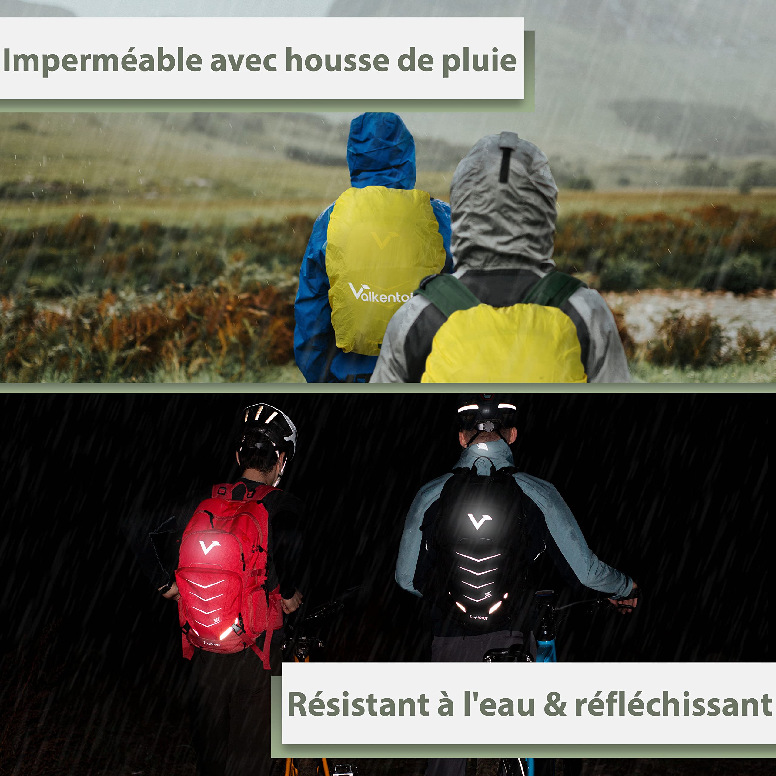 Valkental - Sac à dos de haute qualité & durable avec ceintures de hanche rétractables | 22L | Extensible avec sac banane - Adapté comme sac à dos de randonnée & sac à dos de vélo