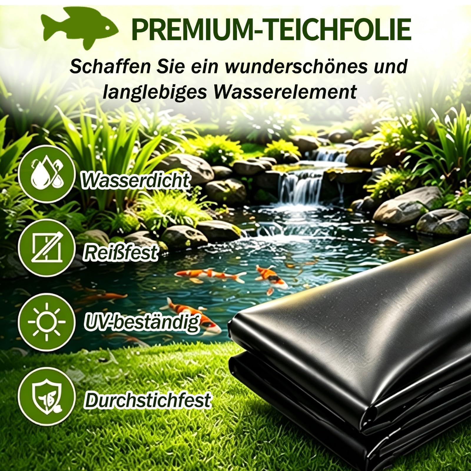 Premium PVC Teichfolie schwarz,HDPE Folie,Schwimmteich Folie Gartenteich | Flexibel Teichfolien Scheibe,Wasserdicht Und Leckdest,Langlebig,Uv-Und Witterungsbeständig Für Teich In Verschiedenen Größen
