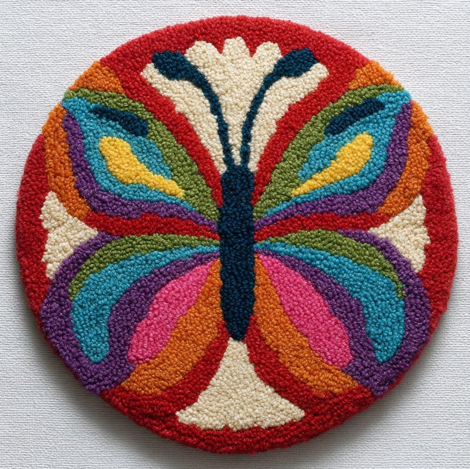 WallustrioaW Beginner Small Size Latch Hook Kits,Animals Butterfly,Yarn Rug Kits Making,Mat,Craft Kits with Printed Canvas for Starter Kids Adult,50x50cm