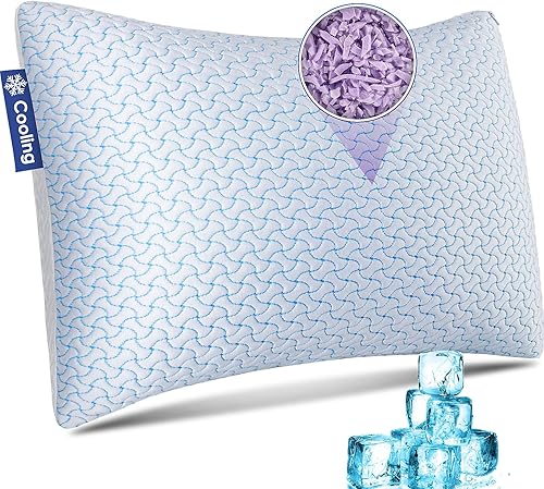 Iwacool Almohadas de espuma viscoelástica trituradas para cama de dormir, almohada de bambú de enfriamiento ajustable para personas que duermen boca