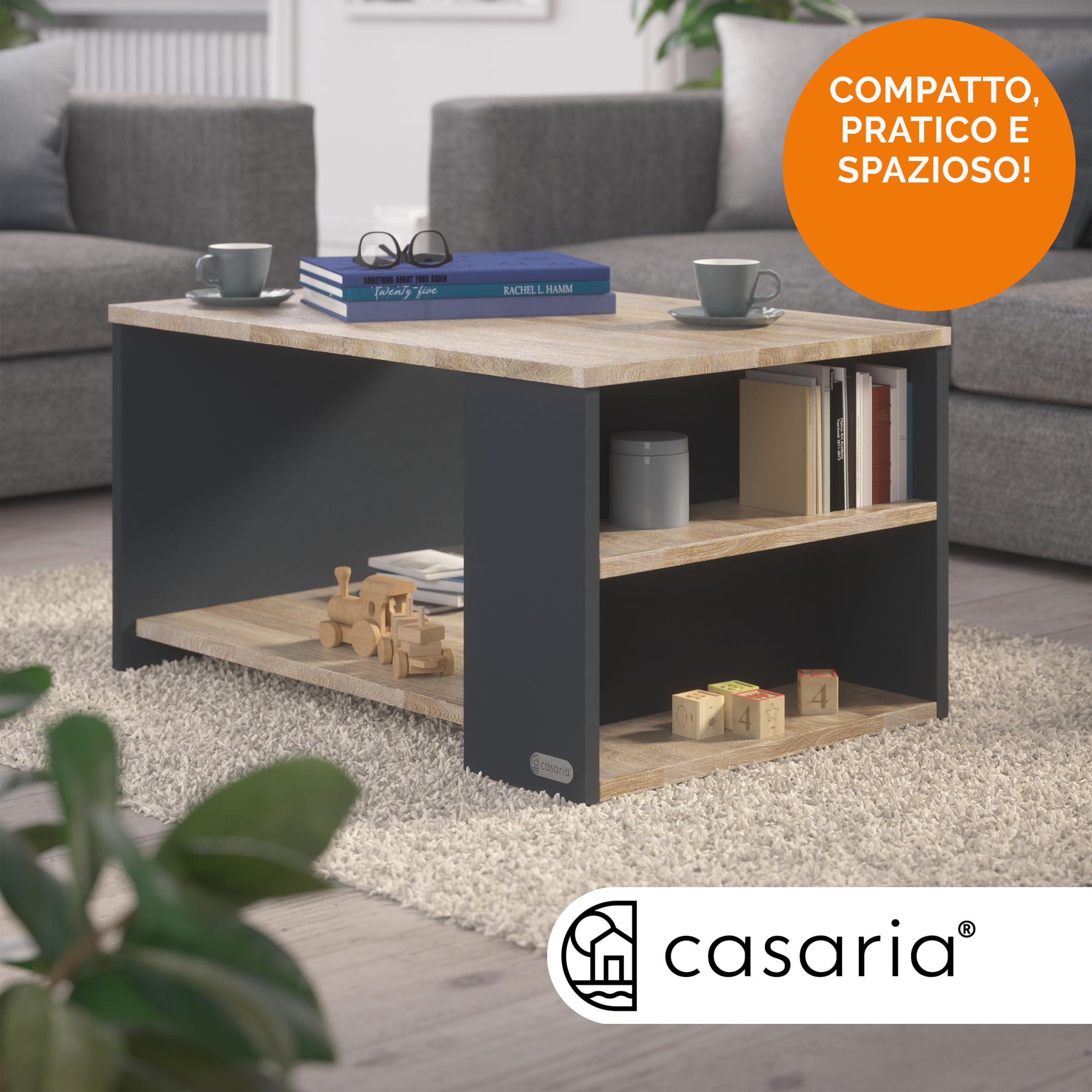 Casaria® Tavolino Divano da Caffè con Ripiano 2 Scomparti 90x60x50cm in Legno Carico Max 50kg Tavolo Basso Soggiorno Salotto