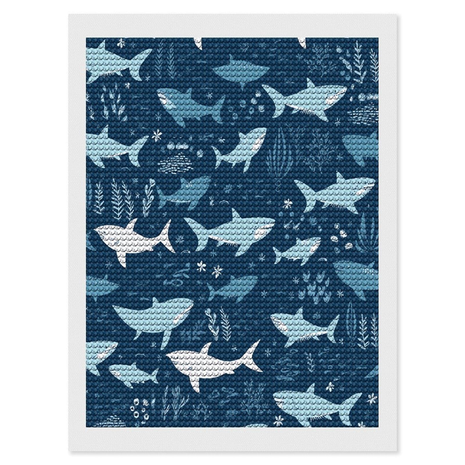 FekiLoot Sharks Diamond Painting Kits for Beginners DIY Diamond Art Kits for Adults Full Drill Round Diamond Dot Gem Art Painting Fun DIY Crafts for Home Kitchen Wall Decor Gift 12"x16"
